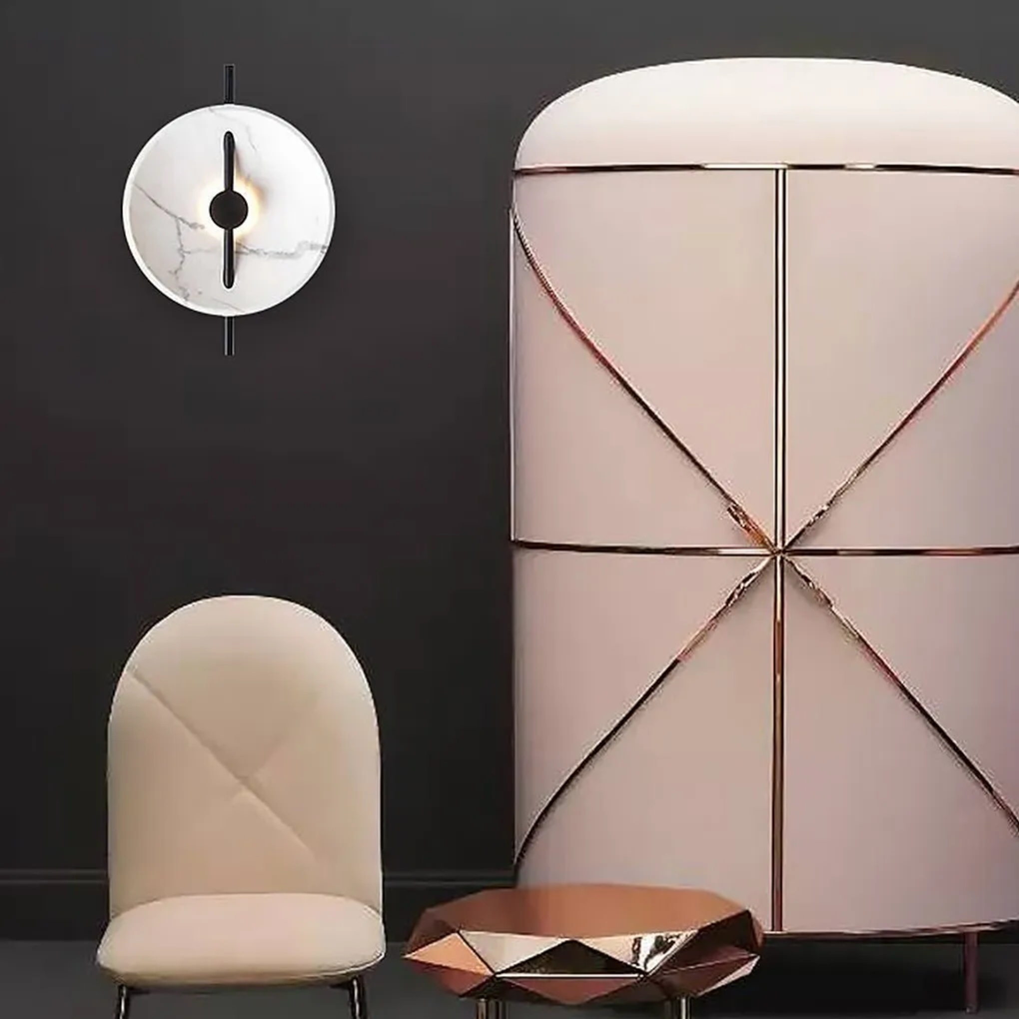 Postmodern bedside wall sconces in marble synthetic metal