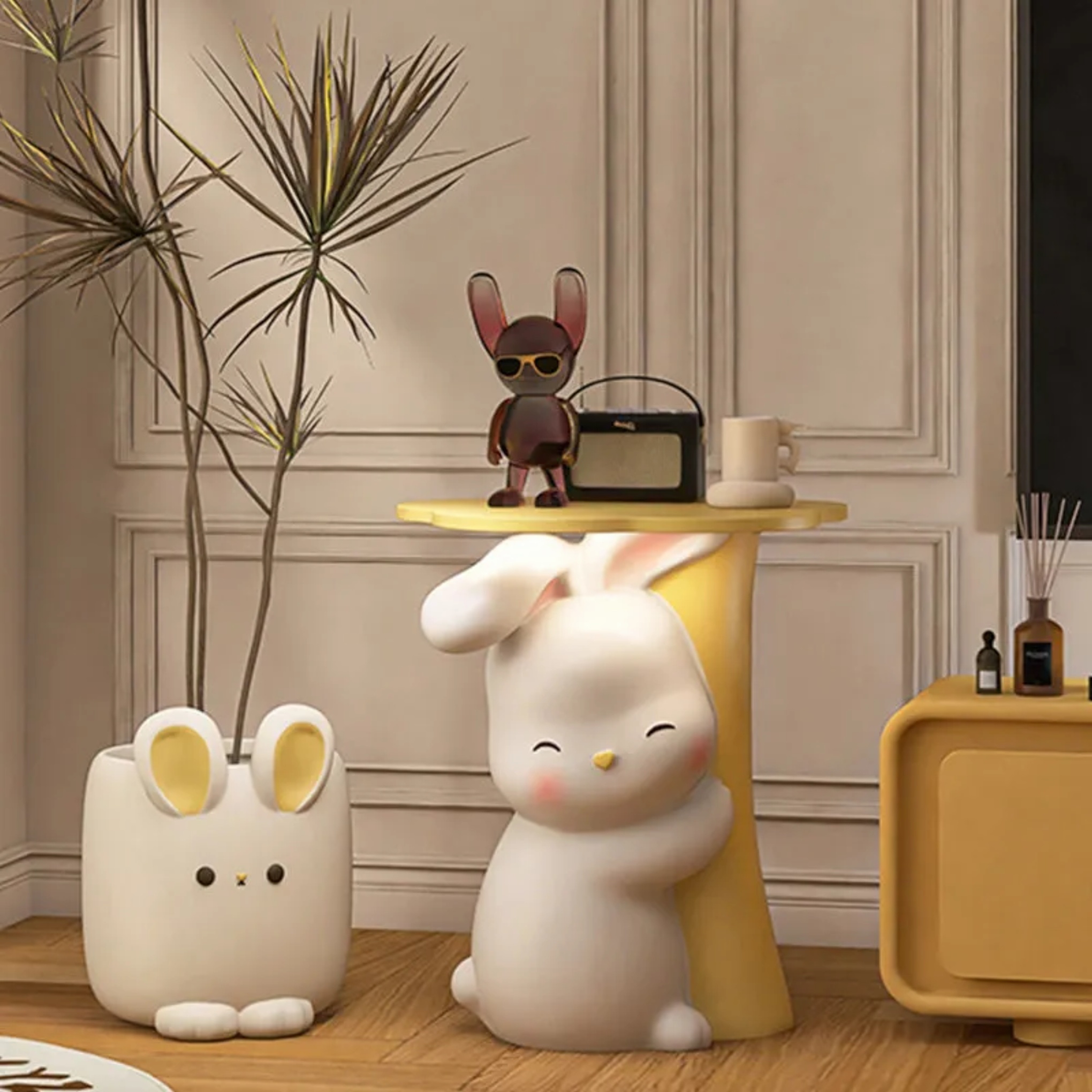 Lighom tray rabbit resin wood side tables for bedroom