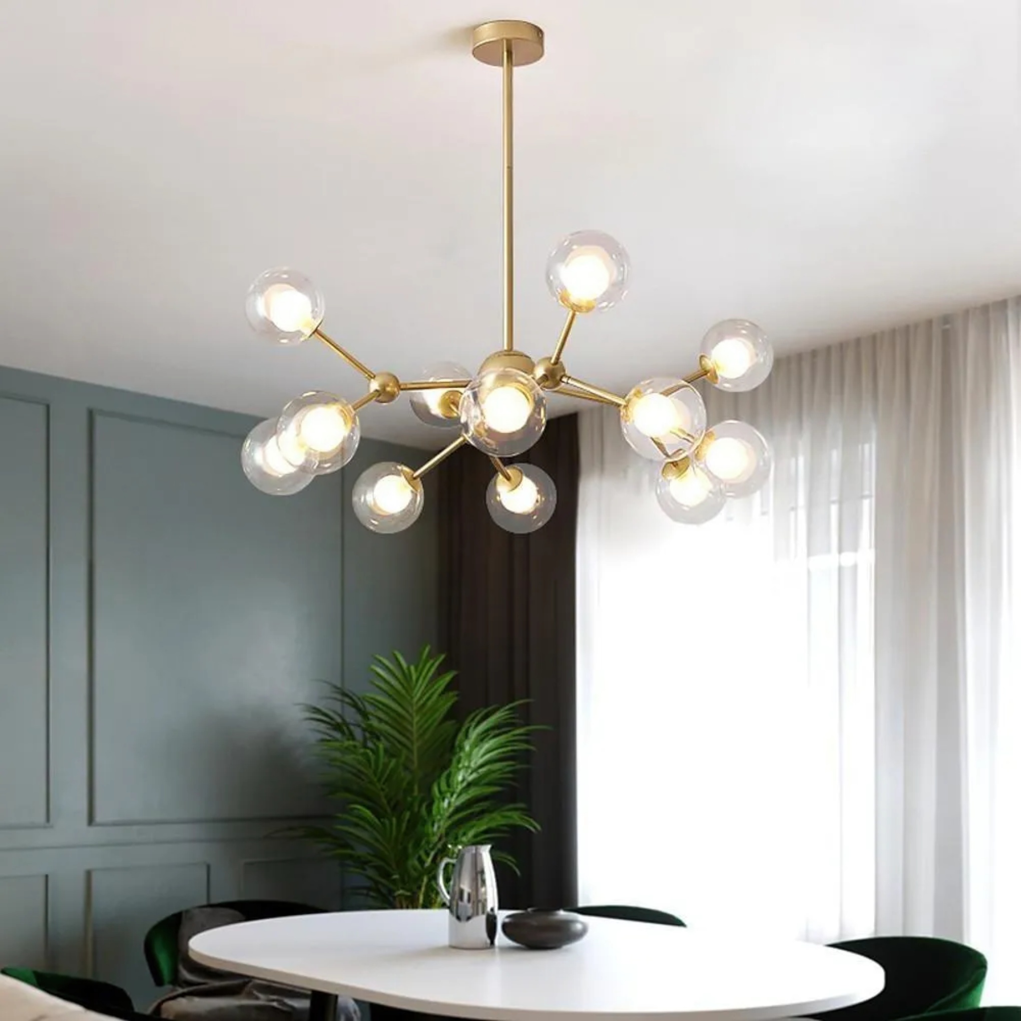 Black glass semi-flush 12-light chandeliers - modern — Warm White (3000K) / Matte Black