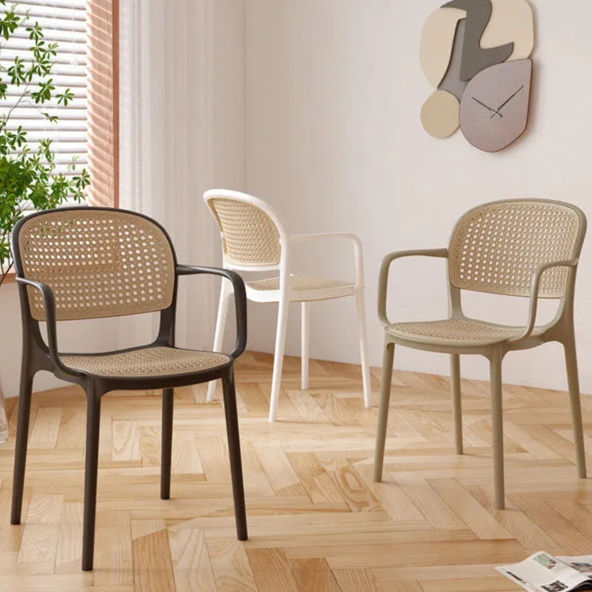 White rattan dining chairs & benches for living room, Lighom