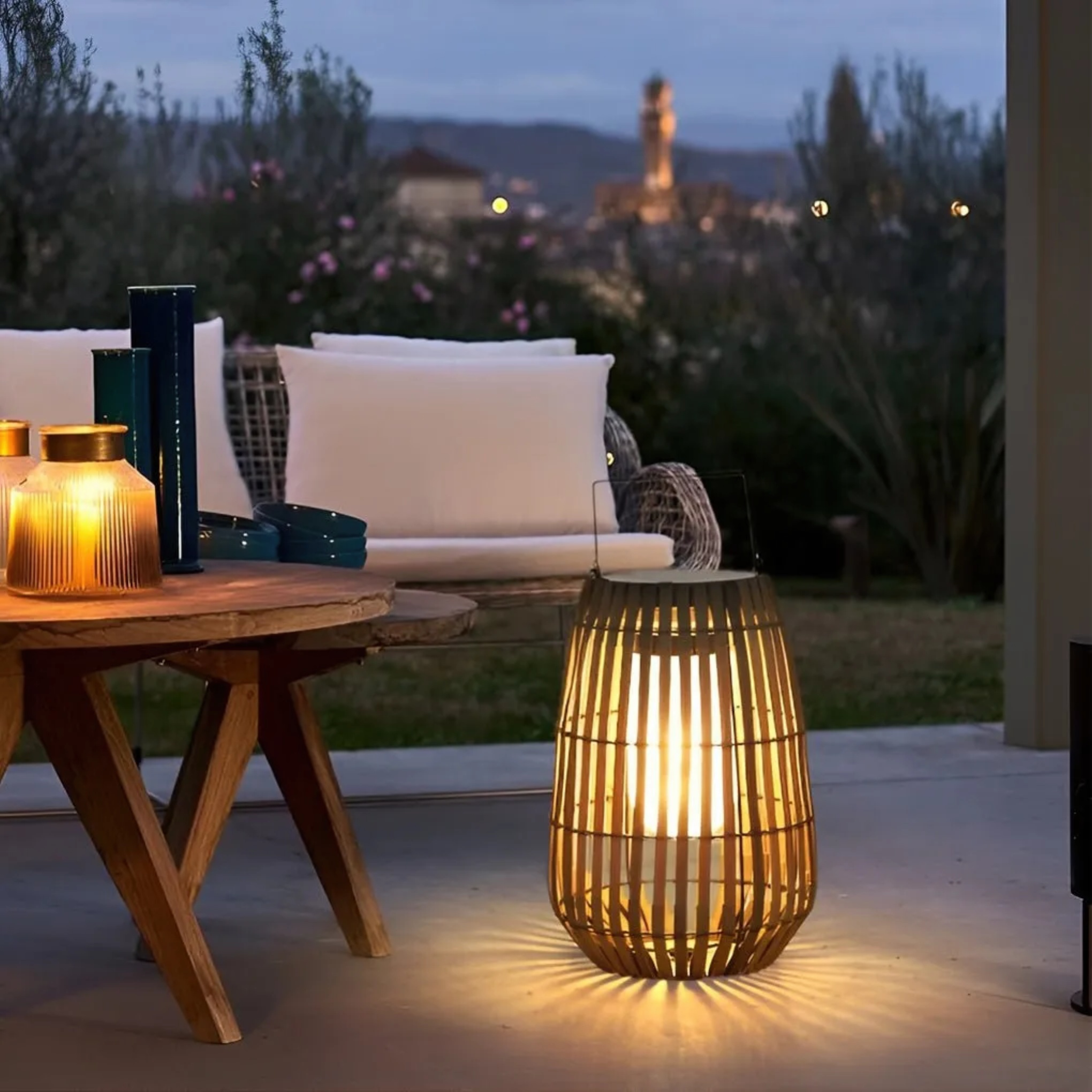 Lighom portable lantern rattan outdoor lanterns & lamps for outdoor space — 16" / Solar / Set of 1