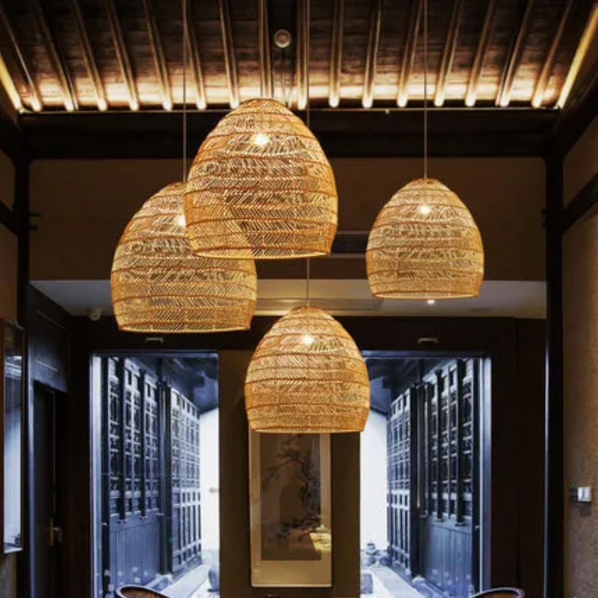 Lighom japanese woven dome oak pendant lighting in rattan — Small (12"H / 110V-120V (US/CA