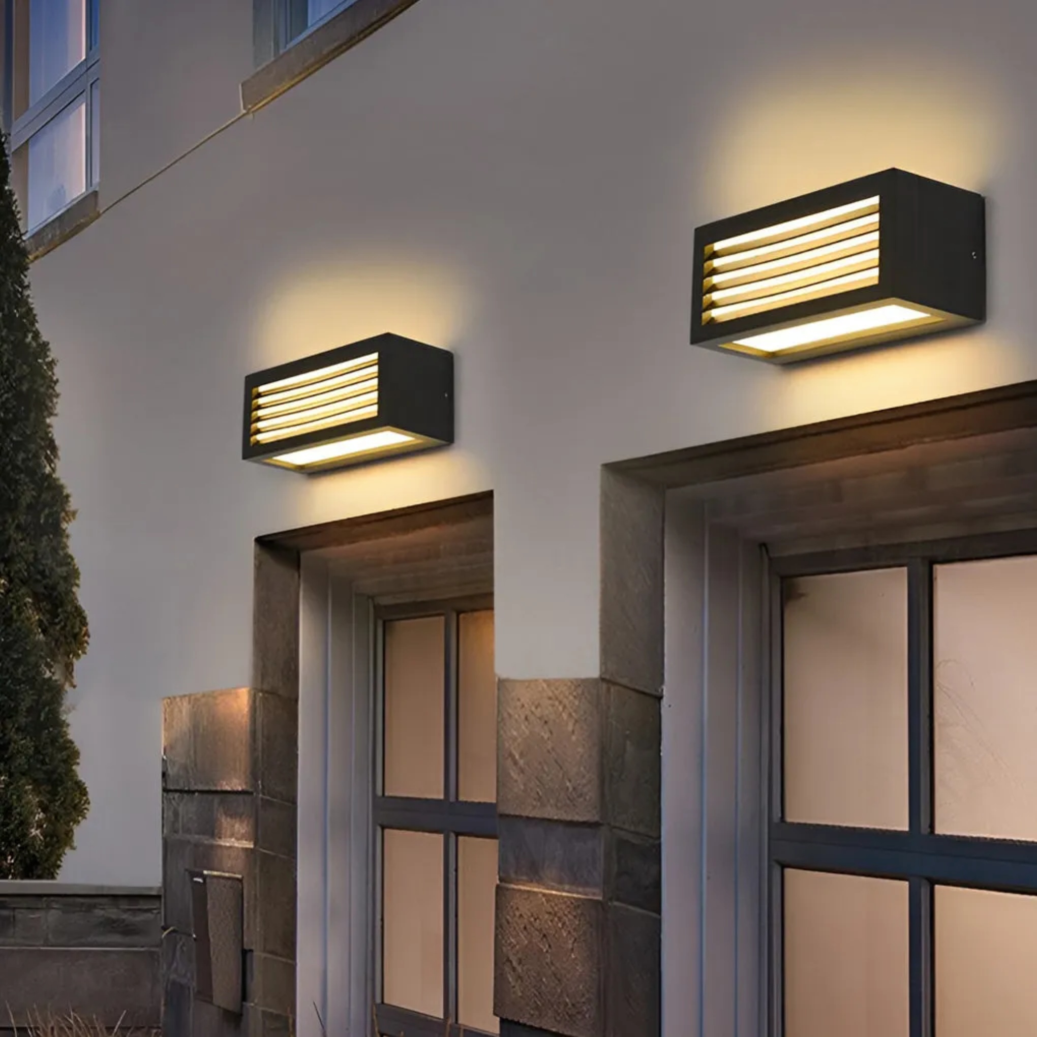 Industrial rectangle 12w outdoor wall lighting in metal — Warm White (3000K) / Set of 1