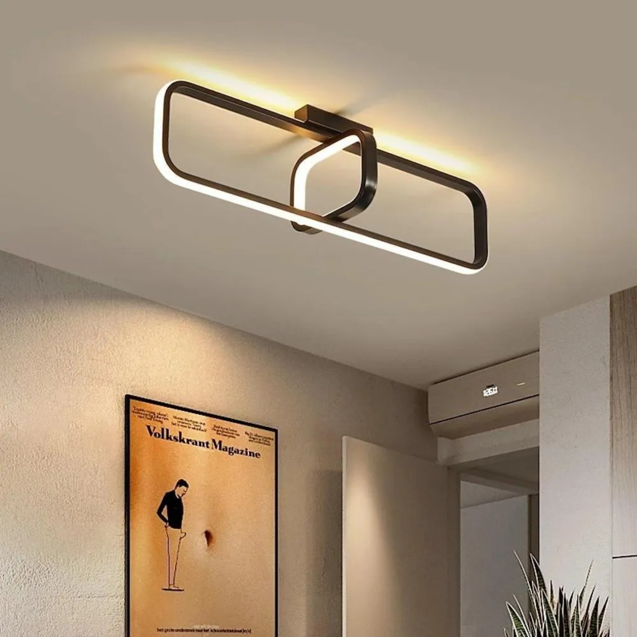 Black synthetic rectangle semi-flush mount light - modern — 19" L x 5" W x 5" H / Warm White (3000K) / Matte Black