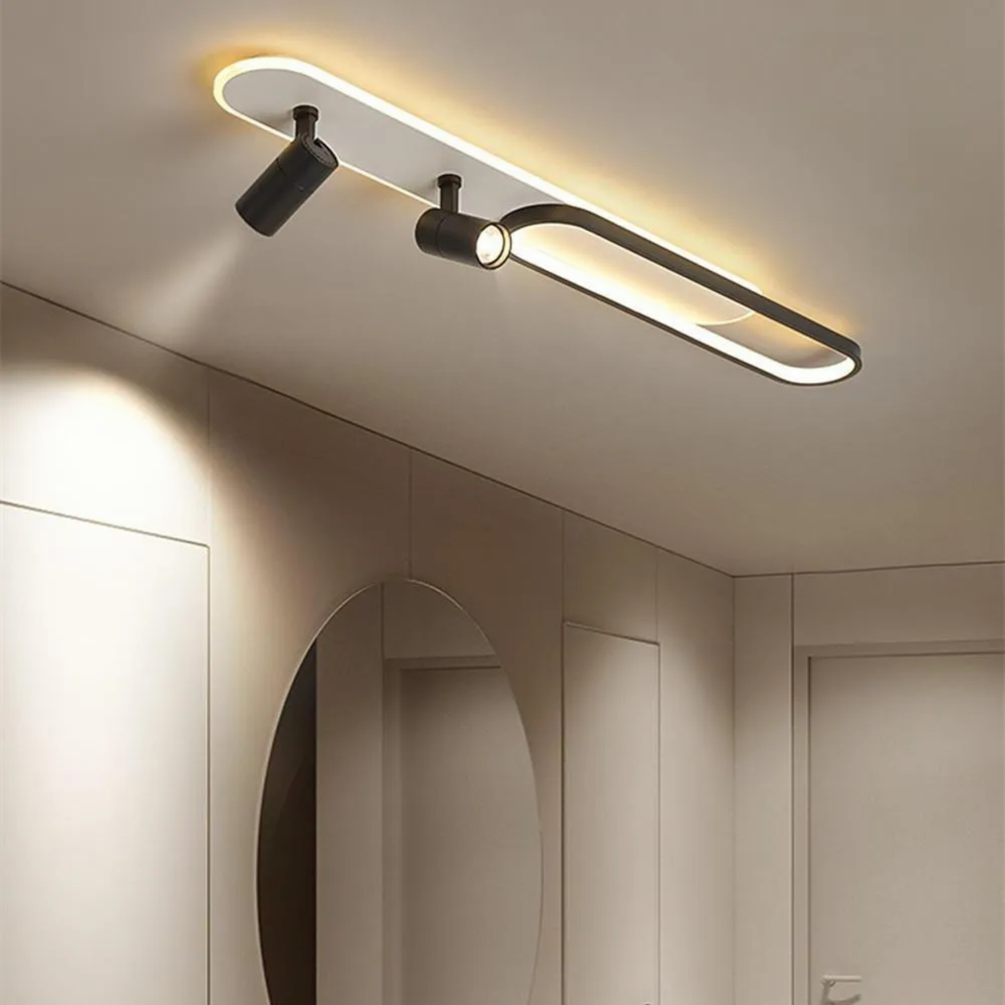 Modern rectangle black metal flush mount lighting, Lighom — 39" L x 5" W / Natural White (4000K) / Matte Black