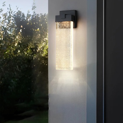 Modern rectangular bubble outdoor wall lighting in crystal — 4.3" L x 3.3" W x 14.6" H