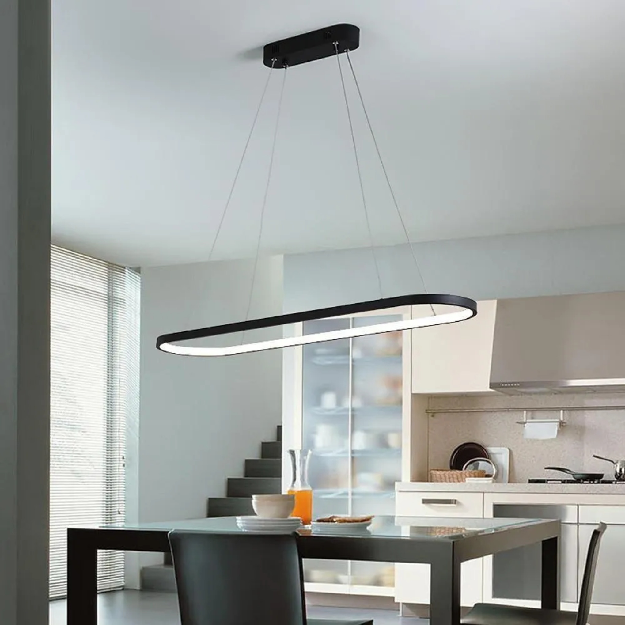 Black metal modernist rectangular pendant lighting — Warm White (3000K) / White