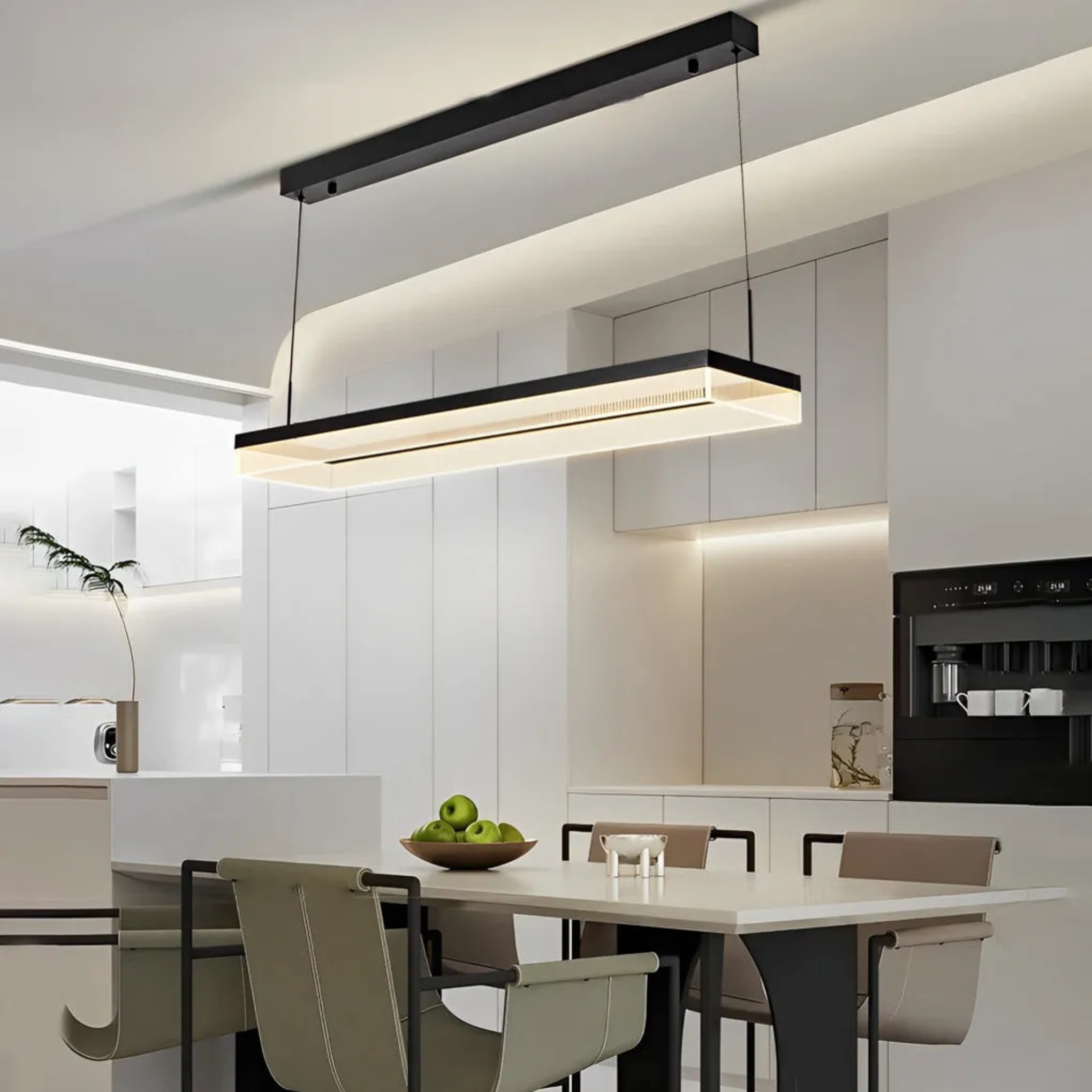 Minimalist rectangular frame black synthetic pendant lighting — Cool White (6000K) / Without Remote