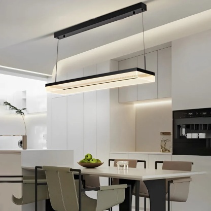 Minimalist rectangular frame black synthetic pendant lighting — Cool White (6000K) / Without Remote