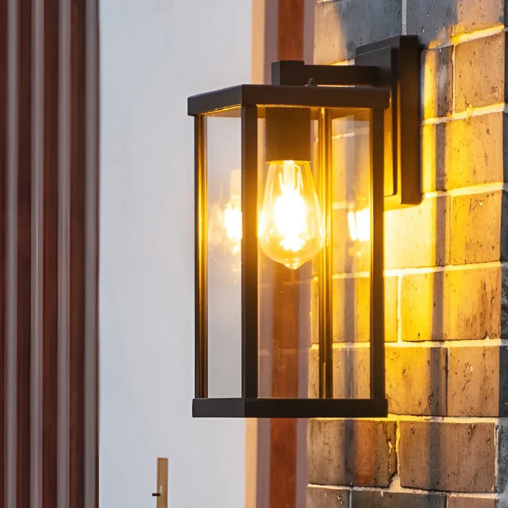 Lighom industrial rectangular black outdoor wall lighting in glass — 5" L x 12" H