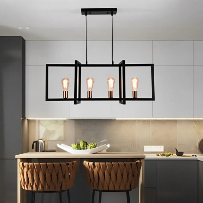 Lighom mid-century rectangular black chandeliers in iron metal steel