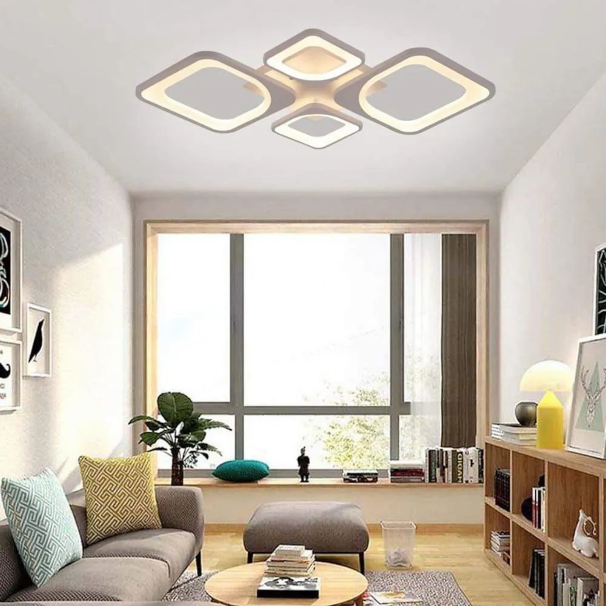 White modern rectangular semi-flush mount light — Warm White (3000K)