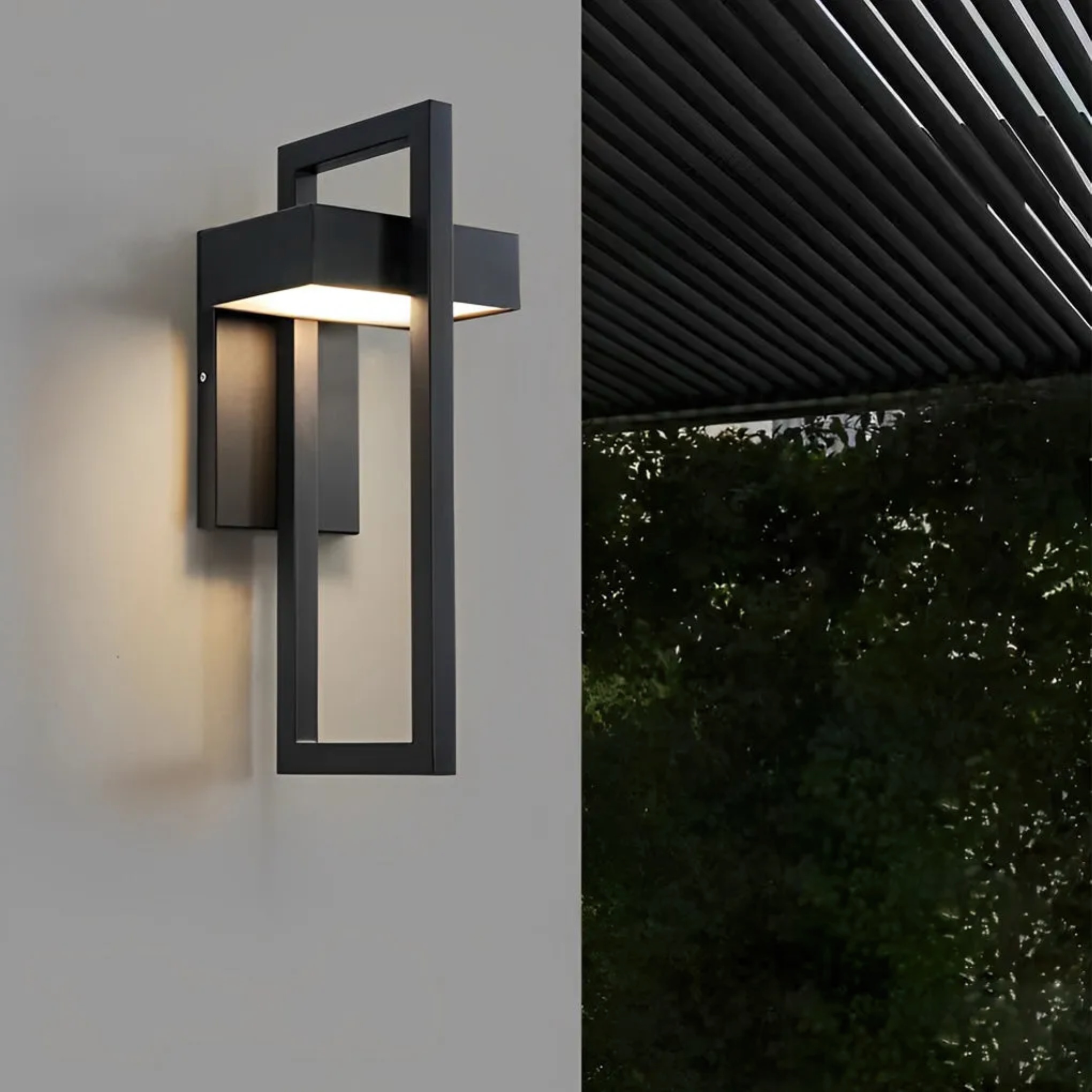 Modern rectangular black synthetic outdoor wall lighting, Lighom — 5.1"X5.5"X13.8" / Warm White (3000K) / Set of 1