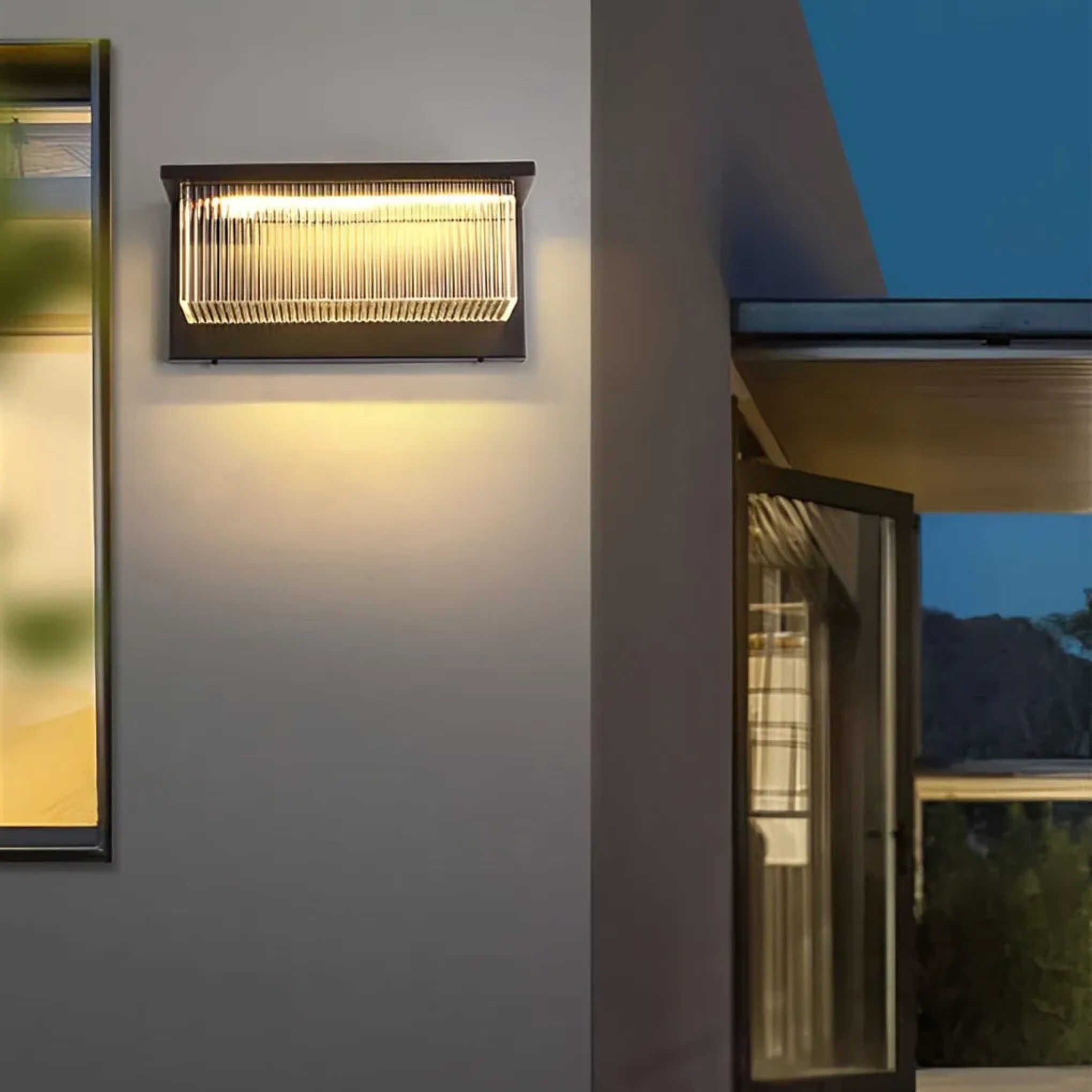 Modern striped rectangular black acrylic outdoor wall lighting, Lighom — 15.7" W x 6.7" D x 7.5" H / Hardwired