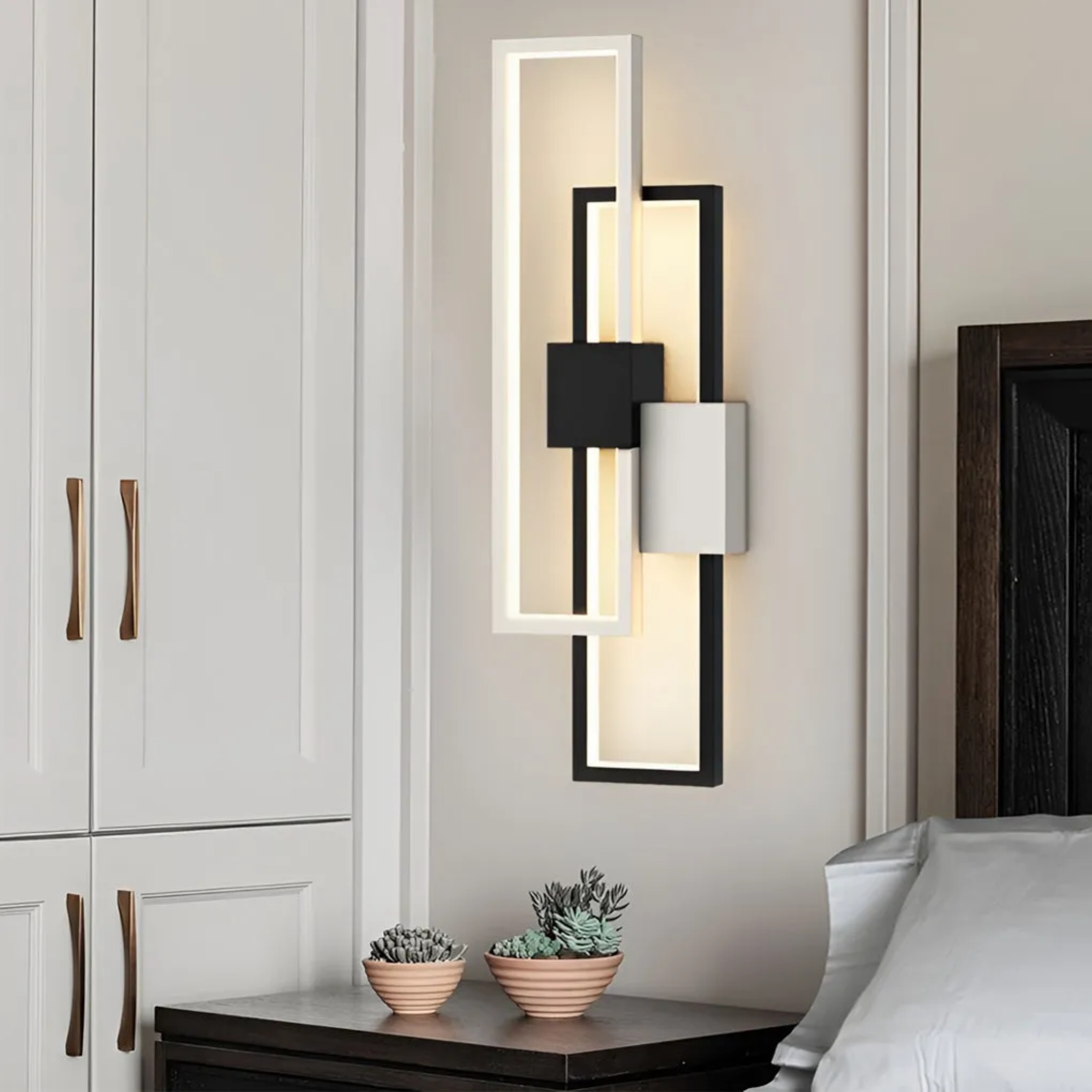 Modern three-color rectangular black wall sconces — 6" W x 2" D x 17" H / Cool White (6000K) / Matte Black
