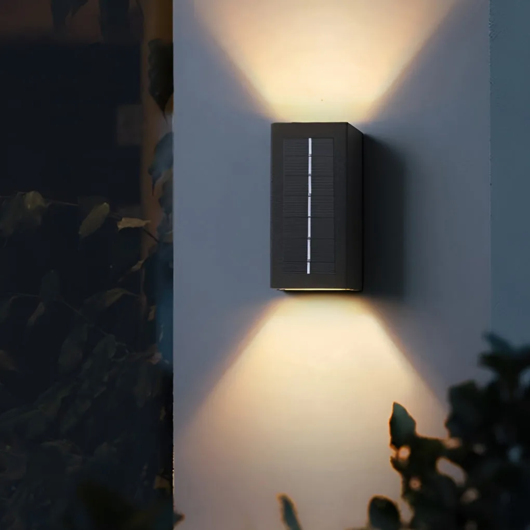 Black metal up-down rectangular outdoor wall lighting - industrial — 5.9" W x 3.9" D x 11" H / Sector / Solar