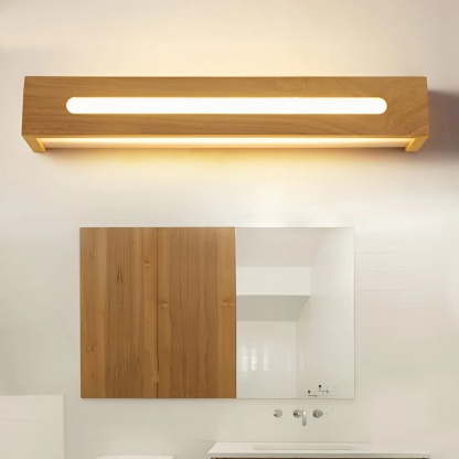 Rustic mirror rectangular led wall lights in wood — 14" L / Warm White (3000K)