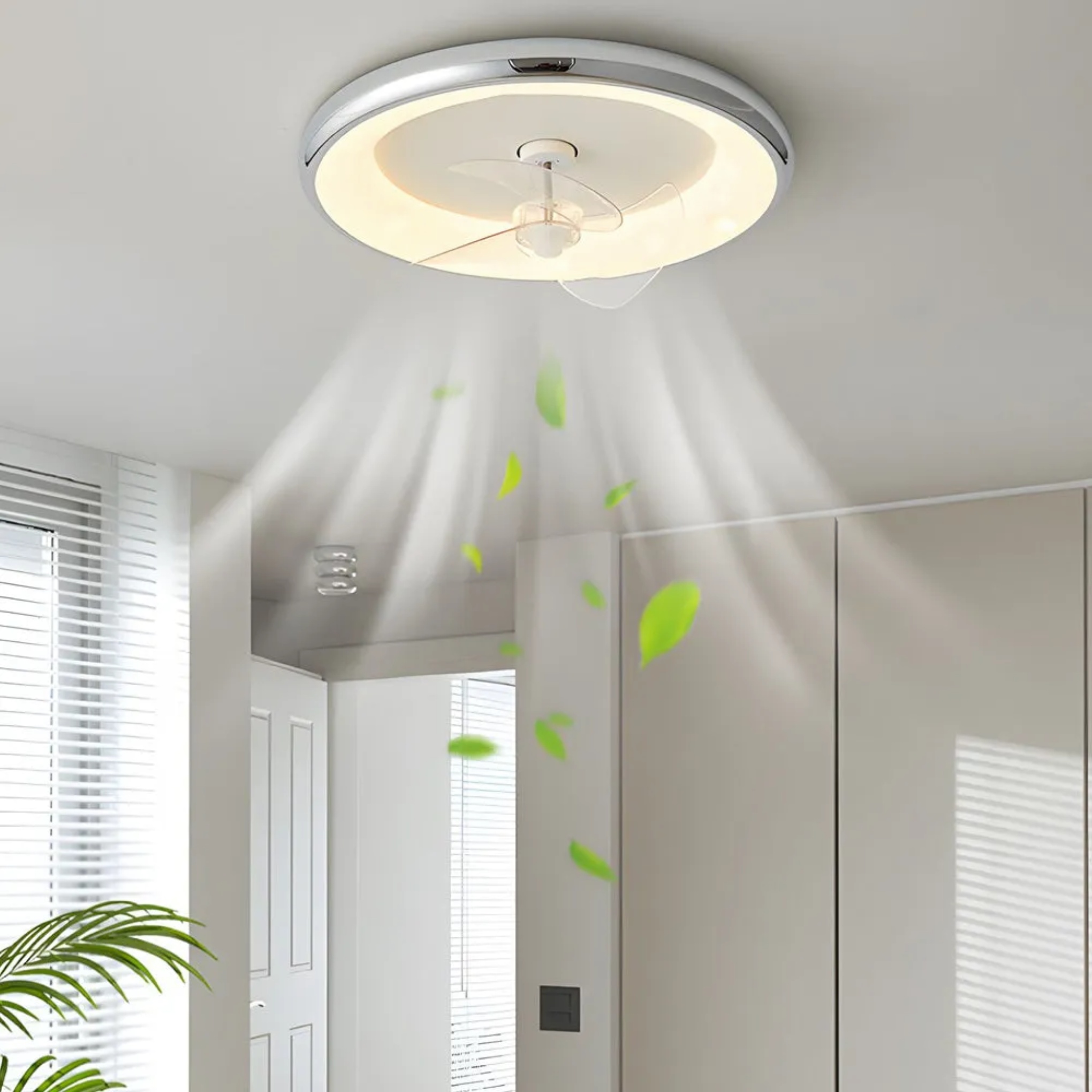 Modern 4-speed 3-blade ceiling fans in synthetic — 16.5" Diameter / Polished Chrome / 3-Color Changeable