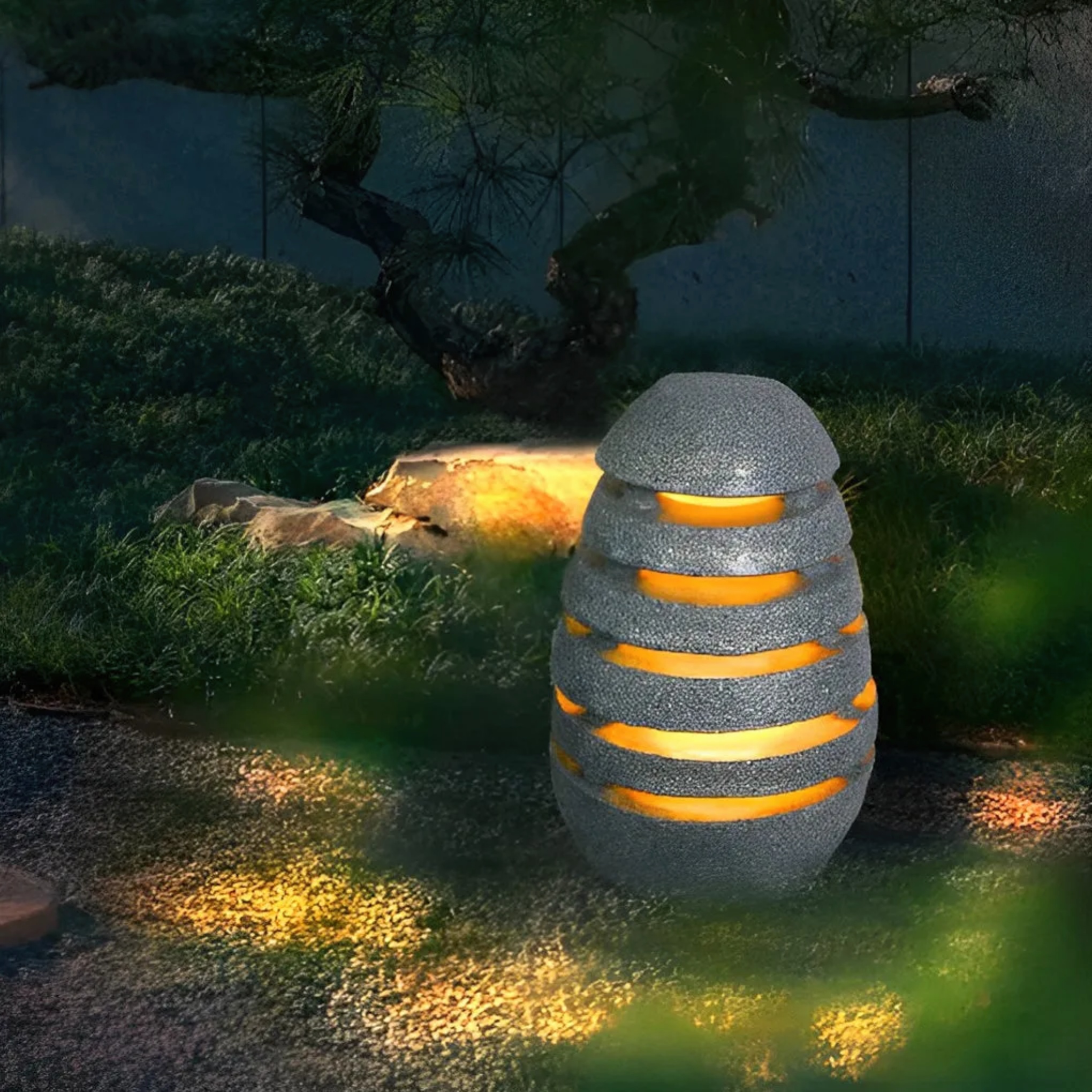 Modern lawn egg-shaped white landscape lighting in resin — 10"X16"