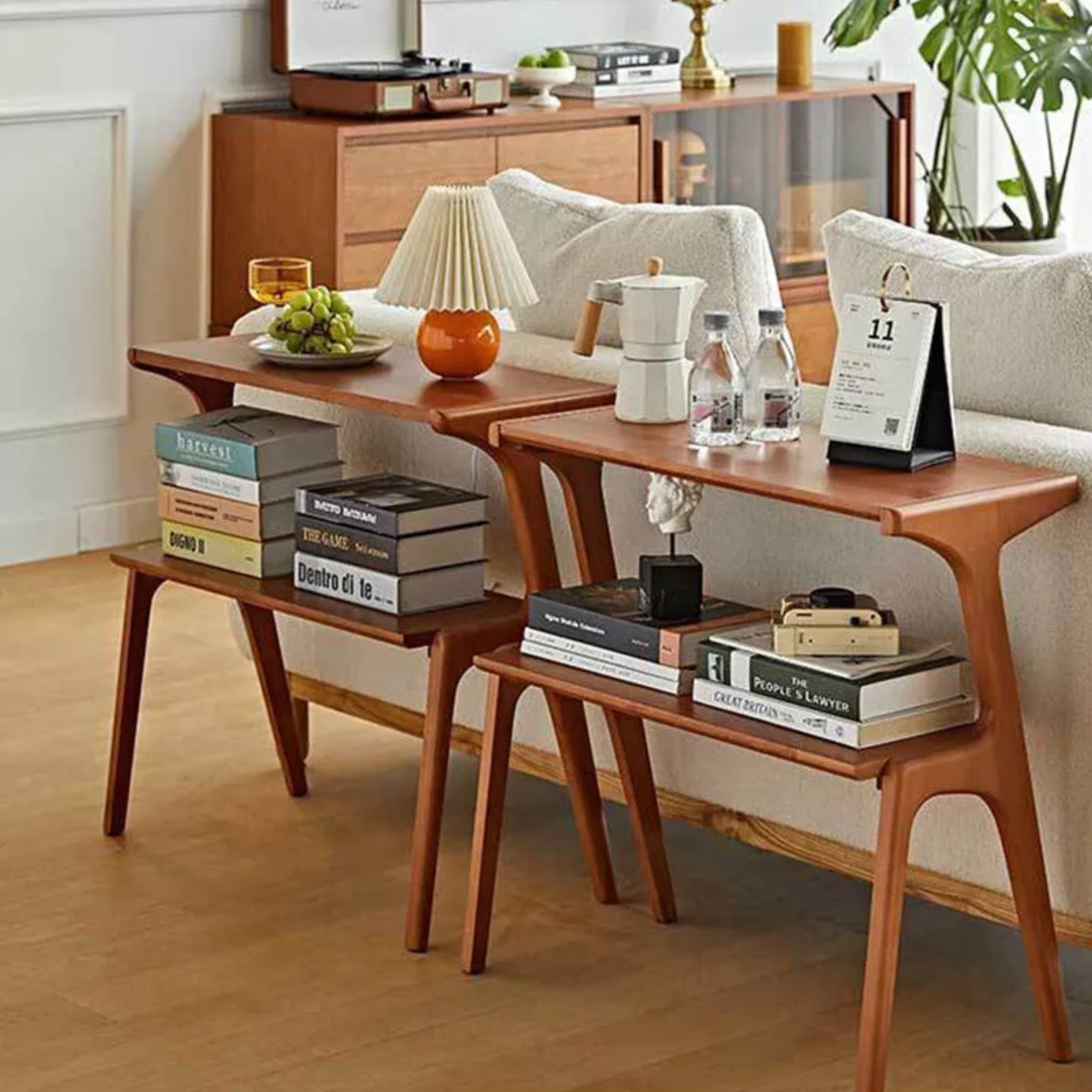 Black retro 2-tier beech side tables — Cherry