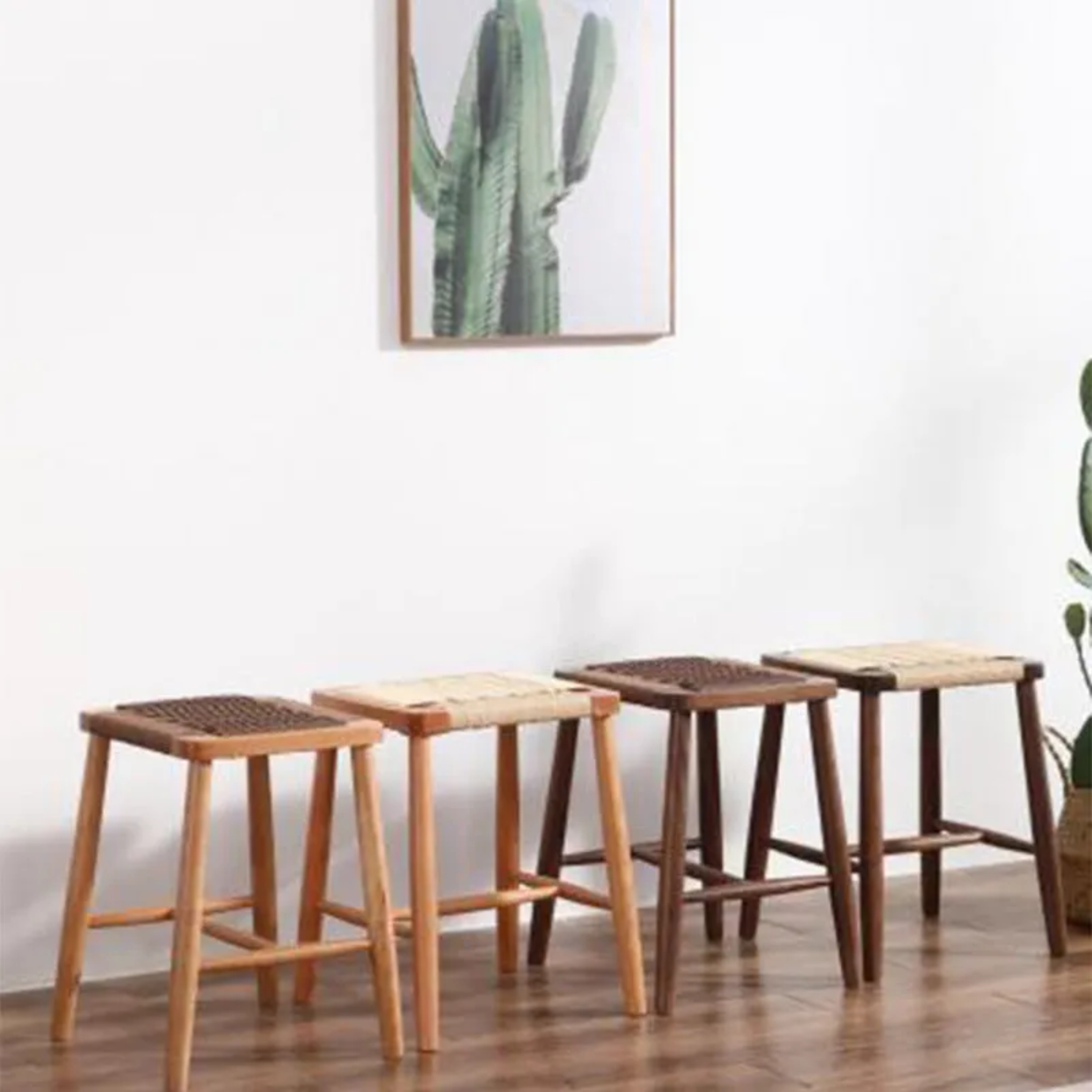 Retro cord vanity oak vanity stools in wood — Natural