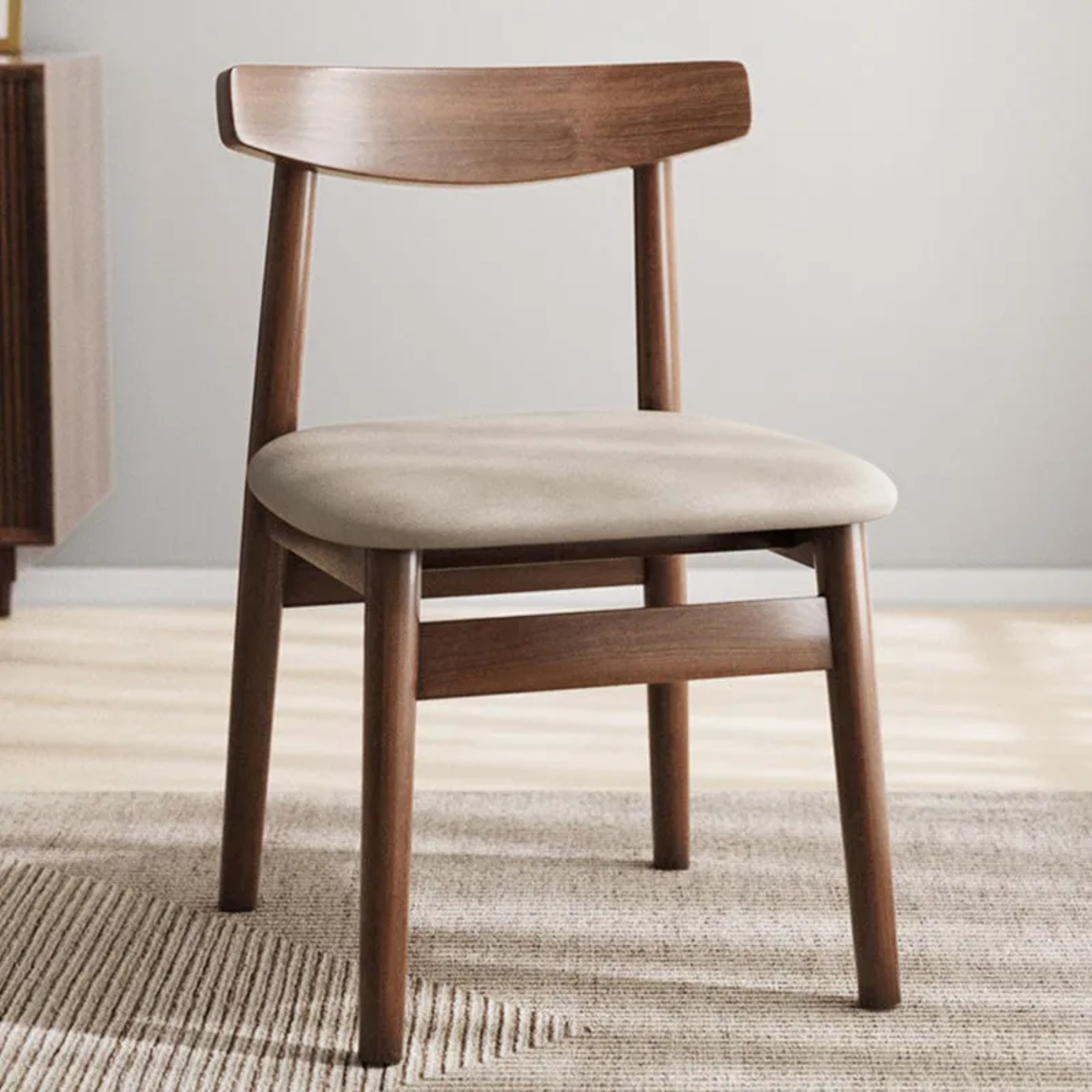 Retro double-layer open-back gray dining chairs & benches, Lighom — Nappa Leather / Walnut