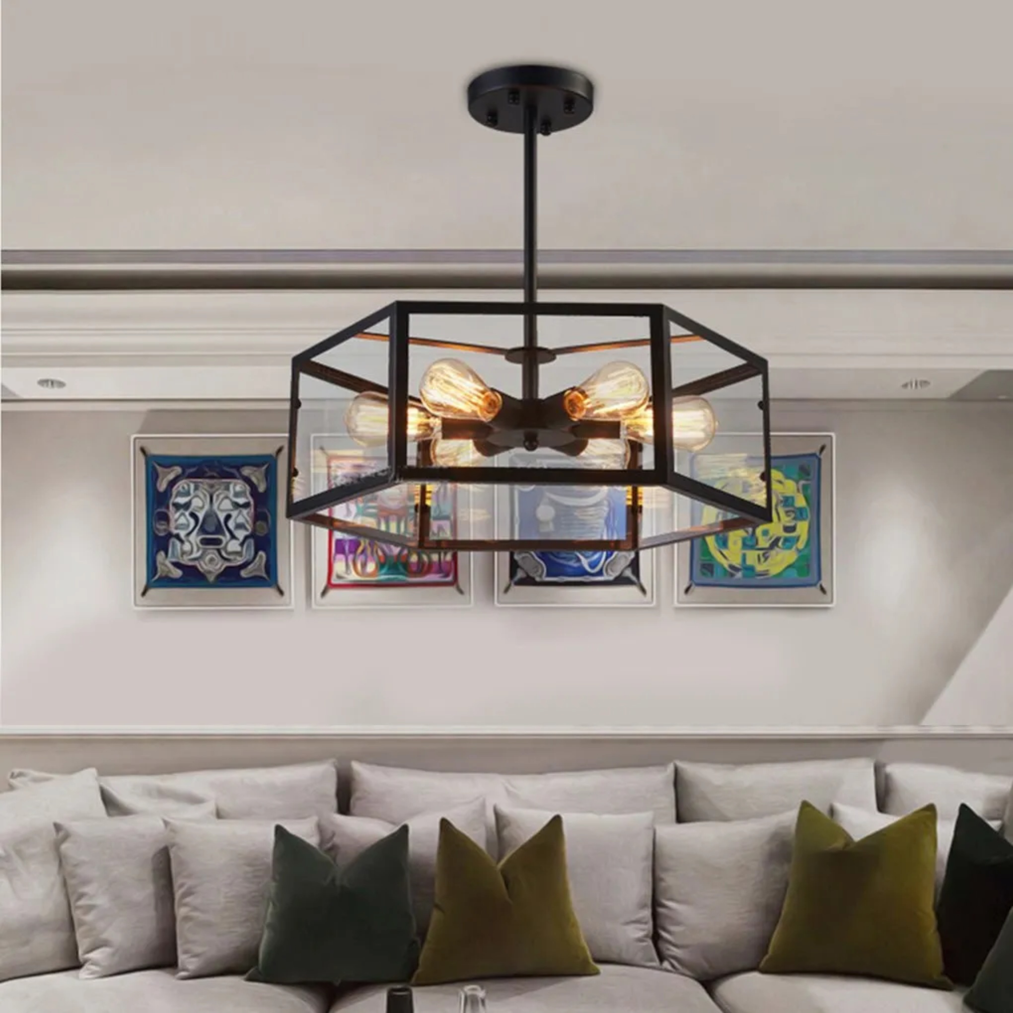 Industrial geometric cafe black glass metal iron pendant lighting