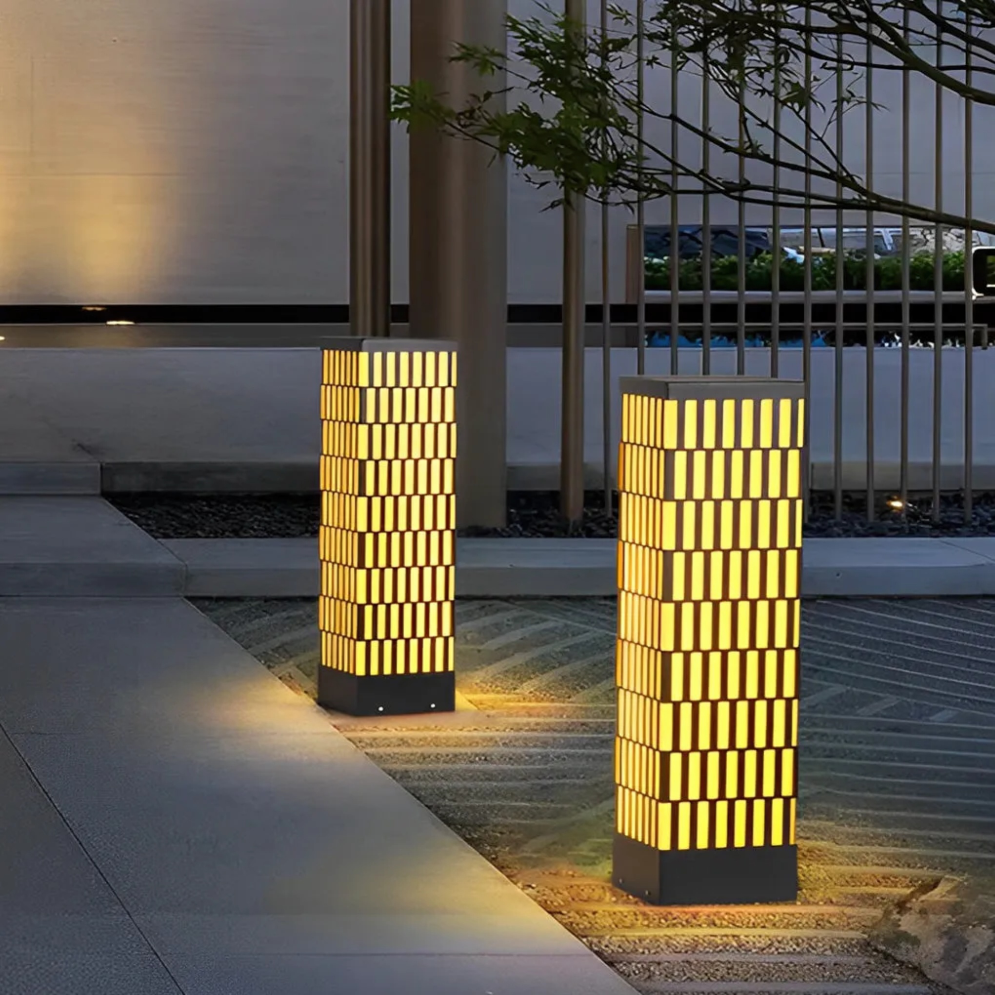 Black modern lawn retro landscape lighting — 12"