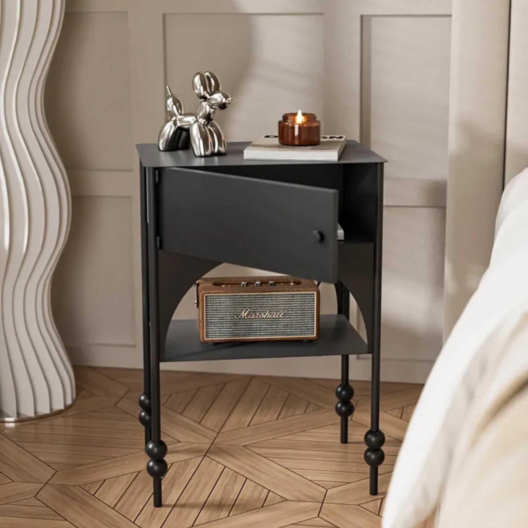 Arched retro black nightstands