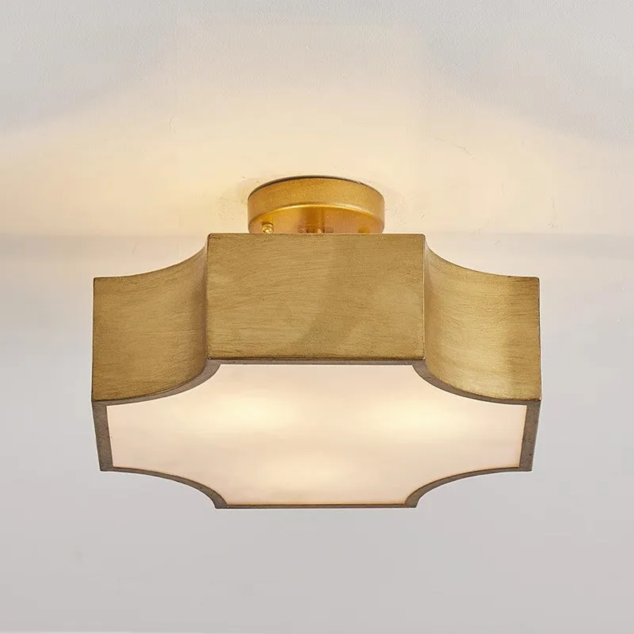 Quadrilateral retro gold semi-flush mount light in iron — 110V-120V (US/CA