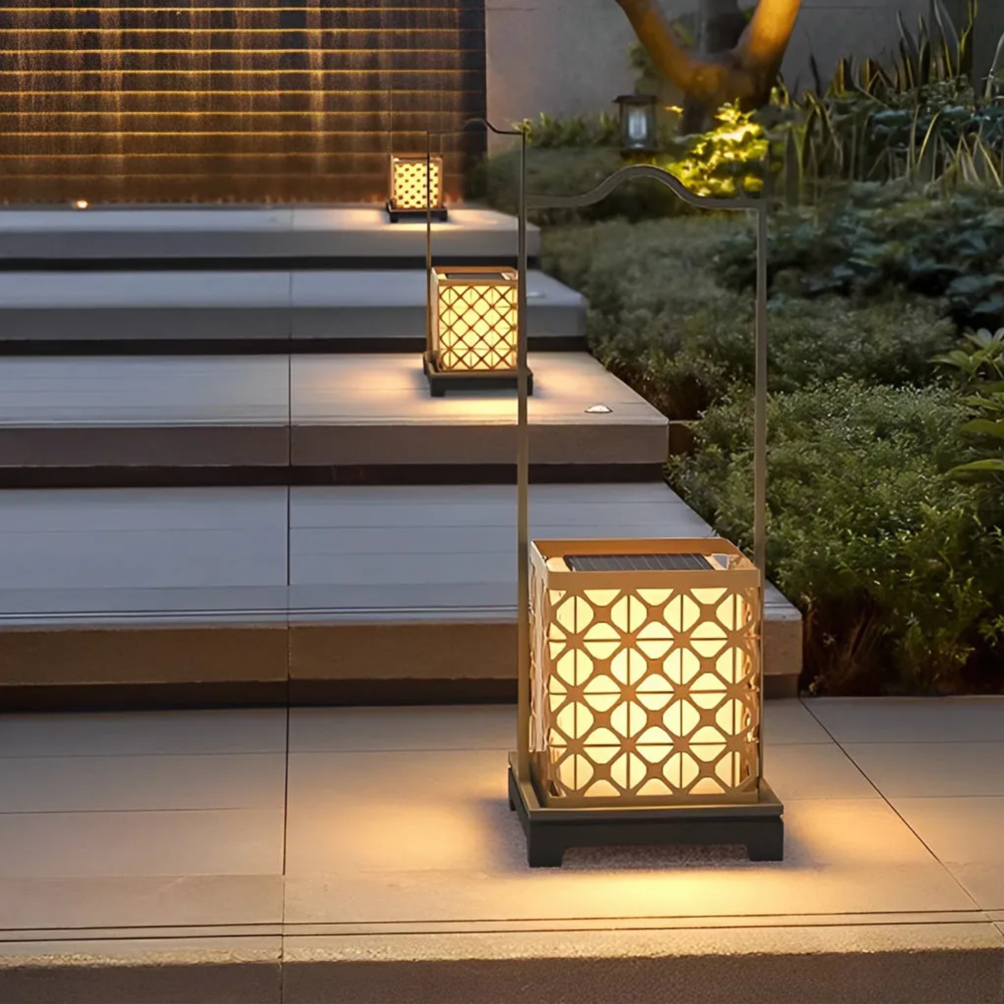 Modern retro portable black synthetic outdoor lanterns & lamps — Square / Hardwired