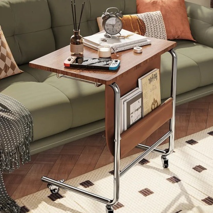 Lighom retro end cart walnut end & side tables in metal