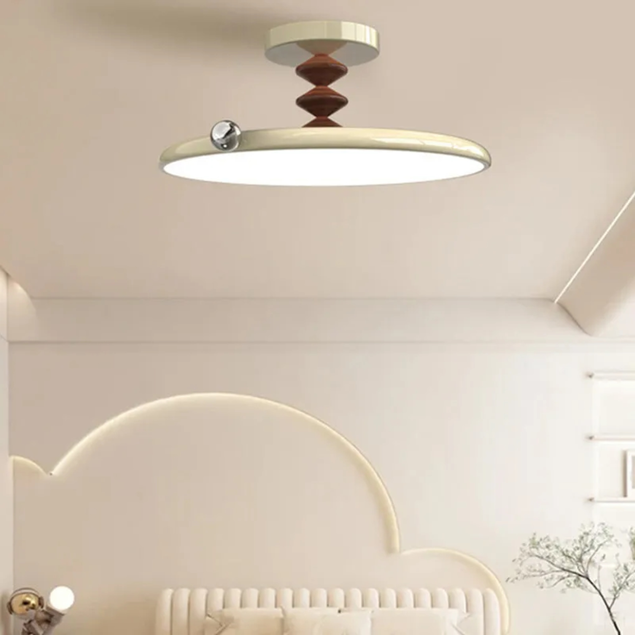 White iron round semi-flush semi-flush mount light - retro — Small - A / 110V-120V (US/CA)