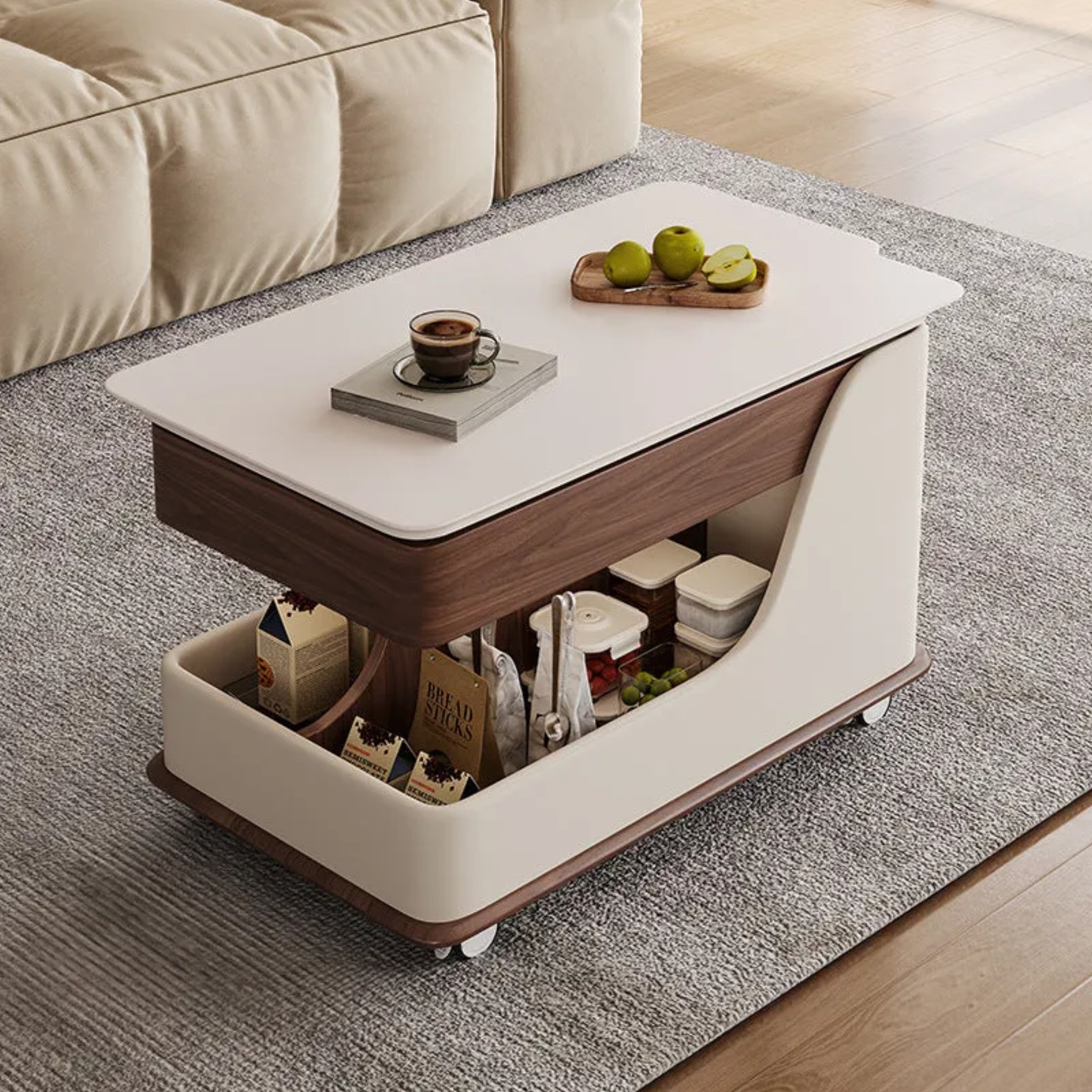 Retro movable slab wood end & side tables — Walnut