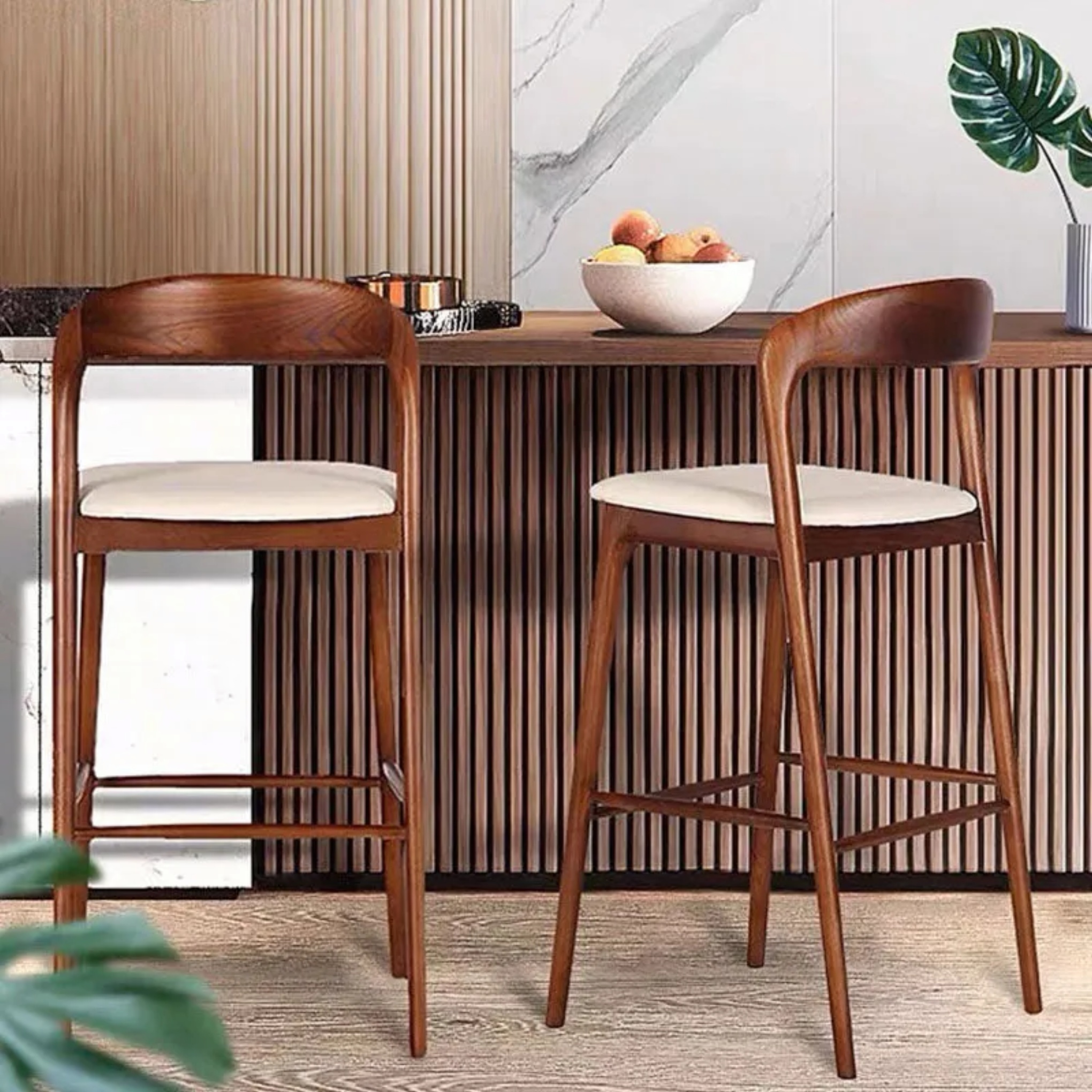 Retro upholstered leather bar & counter stools — Walnut