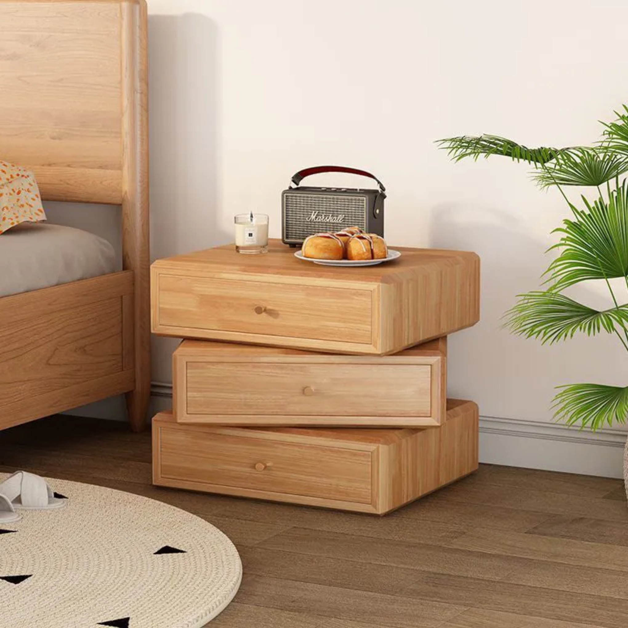Solid retro natural wood nightstands, Lighom