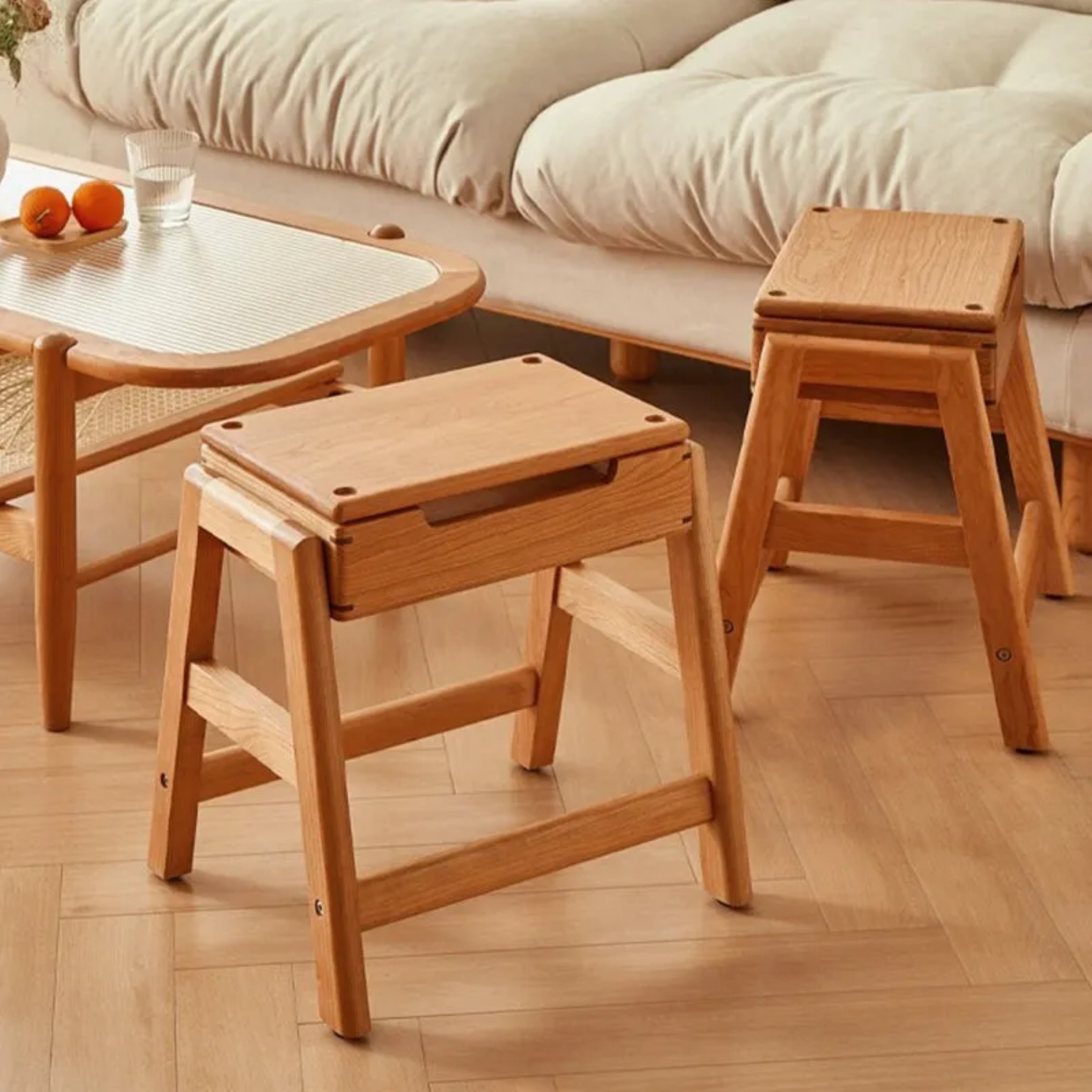 Lighom solid footrest wood low stools for kitchen