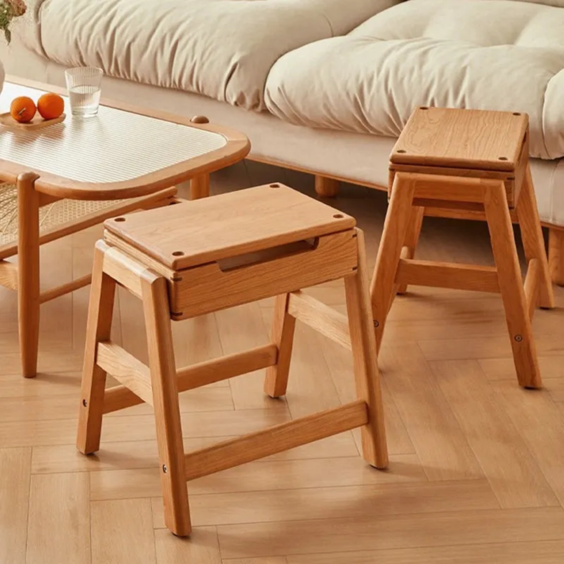 Lighom retro storage stackable wood low stools