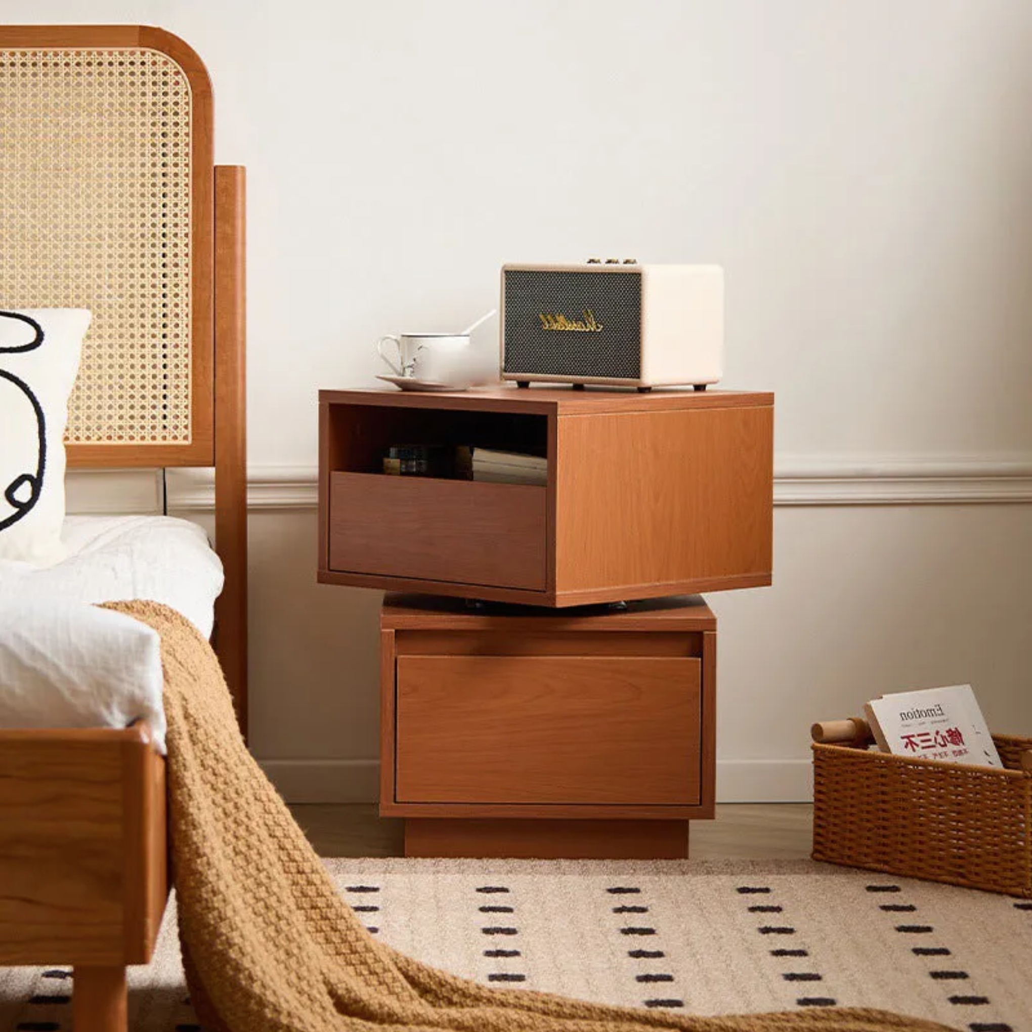 Retro 2-drawer side tables in wood