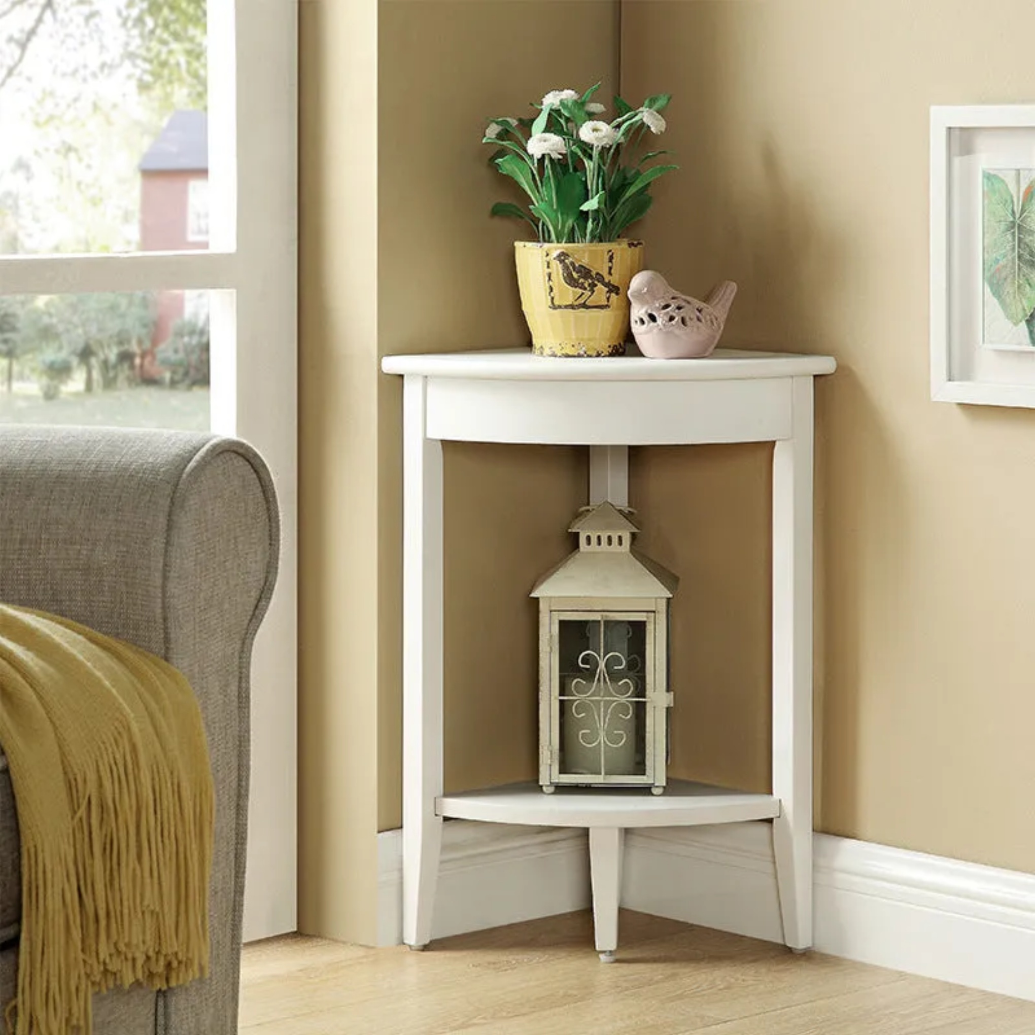 Retro triangle white wood side tables, Lighom