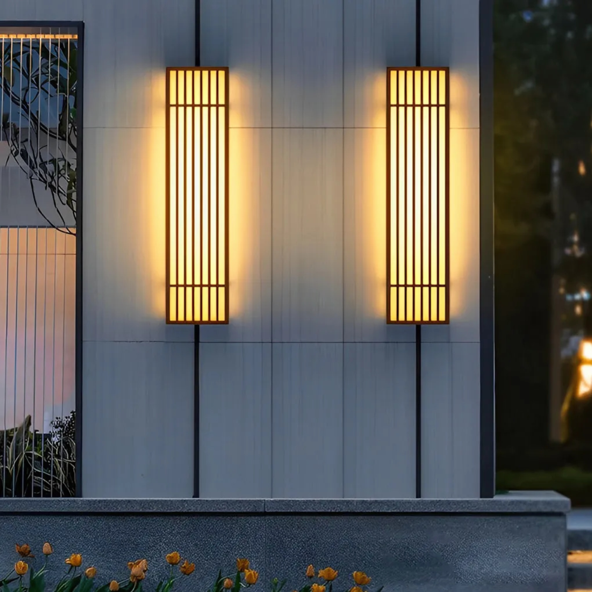Industrial grid stripe brown outdoor wall lighting, Lighom — 23.6" H / Set of 1
