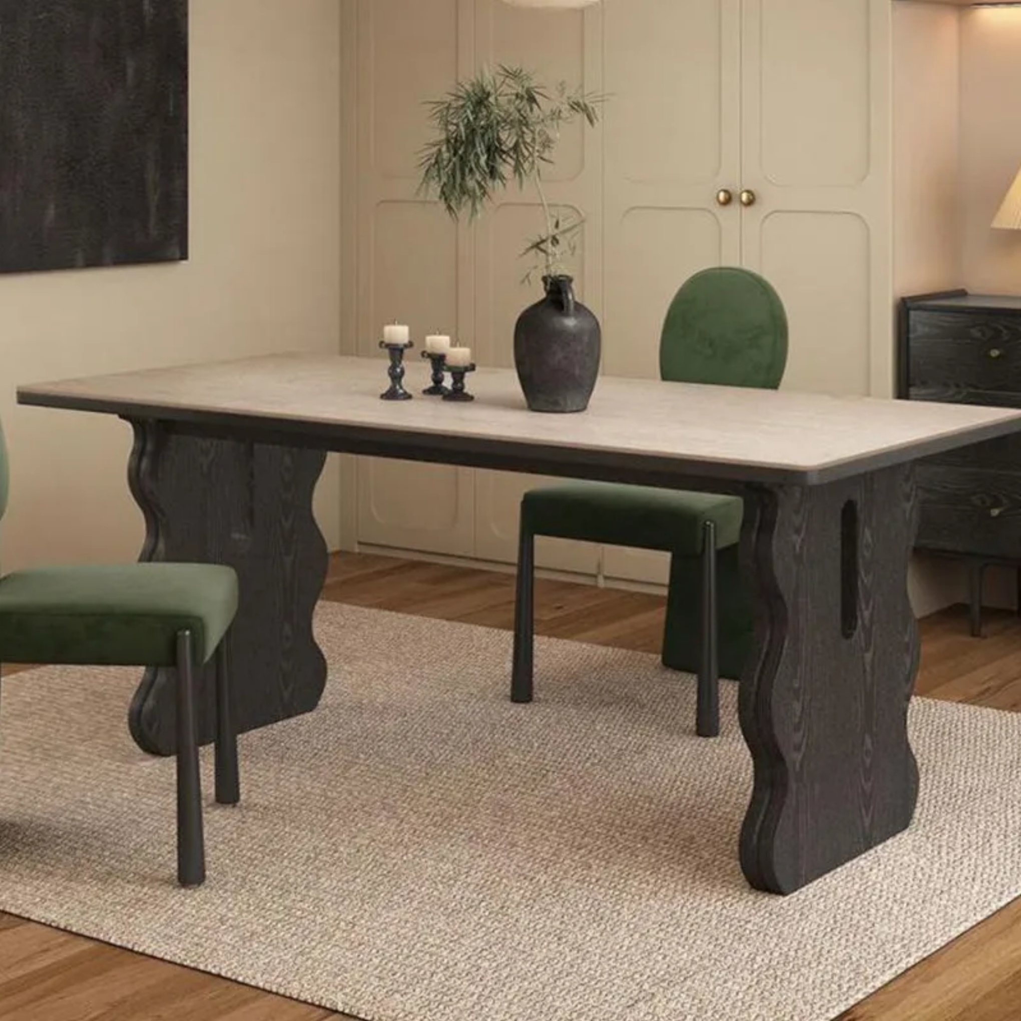 Retro slate dining table in wood — 46.85" L x 27.17" W x 29.92" H / Brown