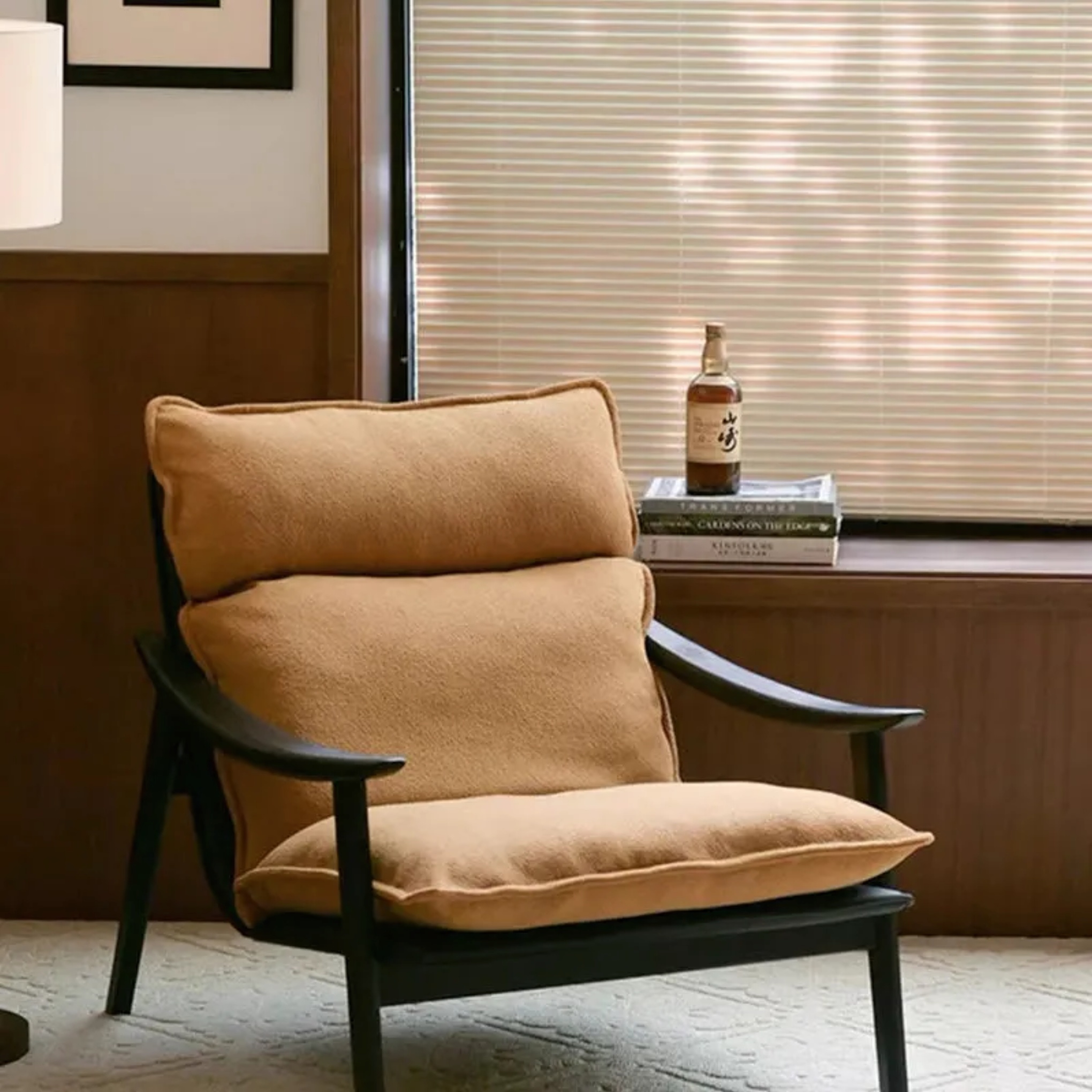 Retro curved accent chairs in fabric wood