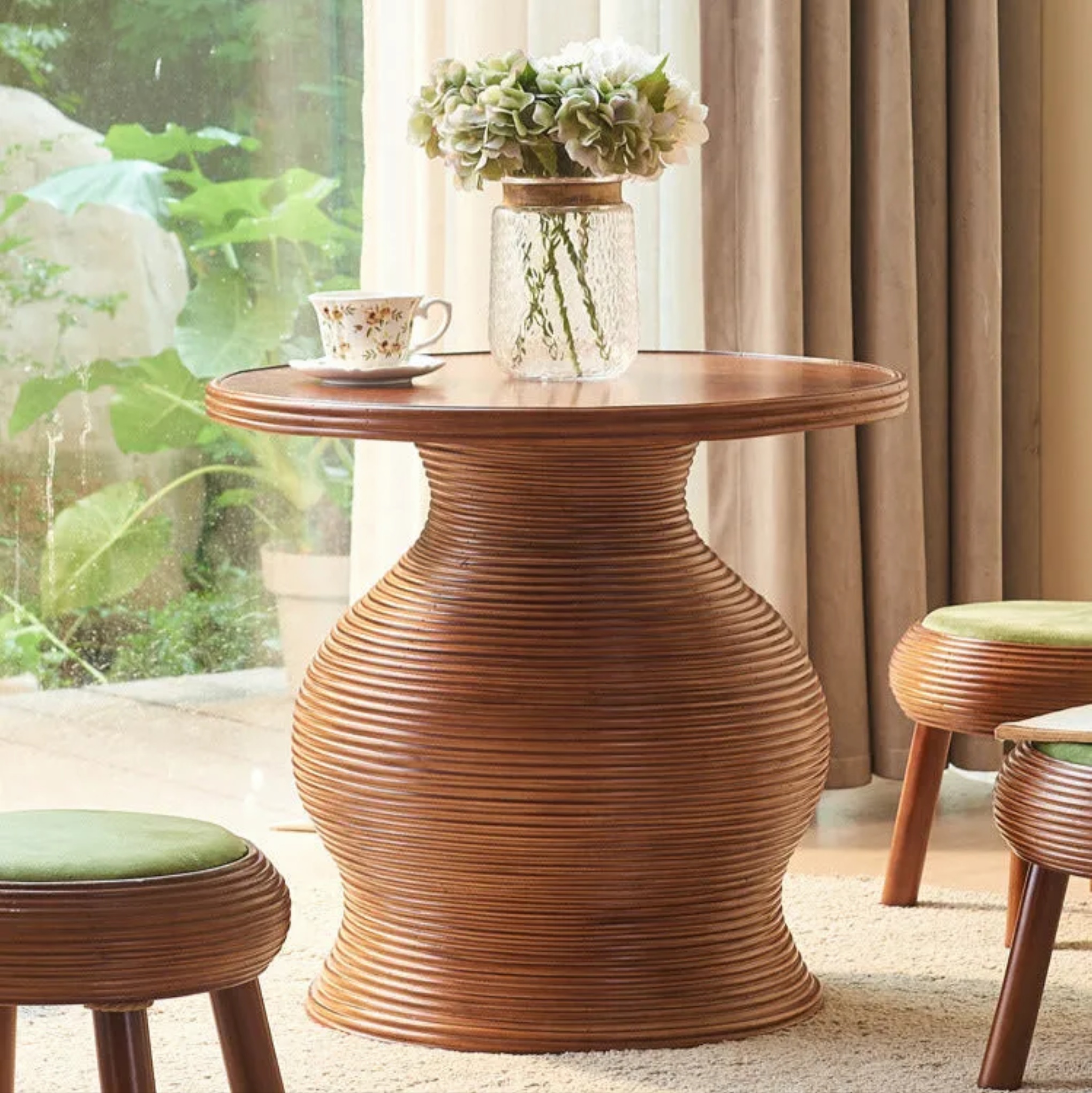 Round retro wood coffee tables