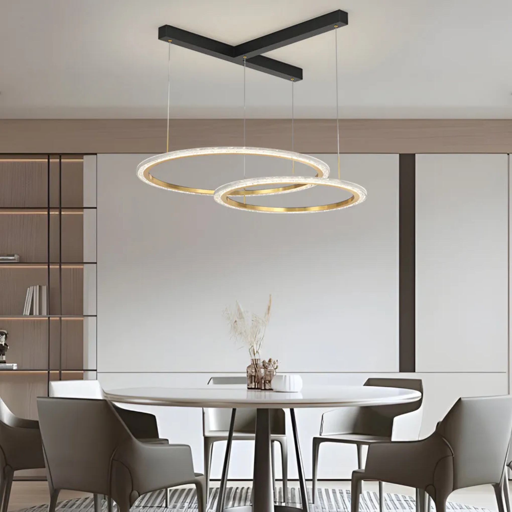 Minimalist ring chandeliers in synthetic — 15.7" Dia & 23.6" / 2-Ring / Matte Black
