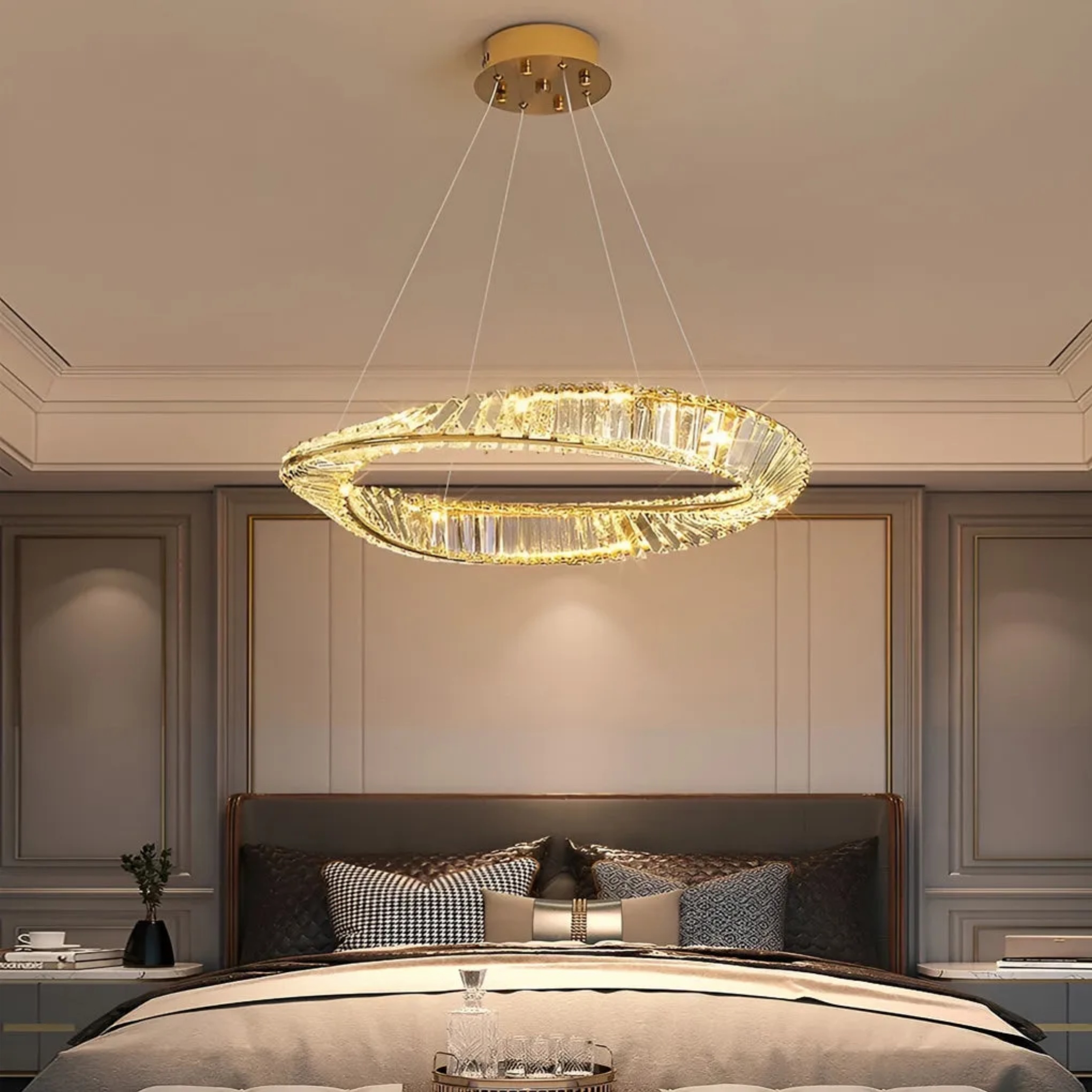 Lighom modern ring crystal chandeliers — 16" Diameter / 3-Color Changeable