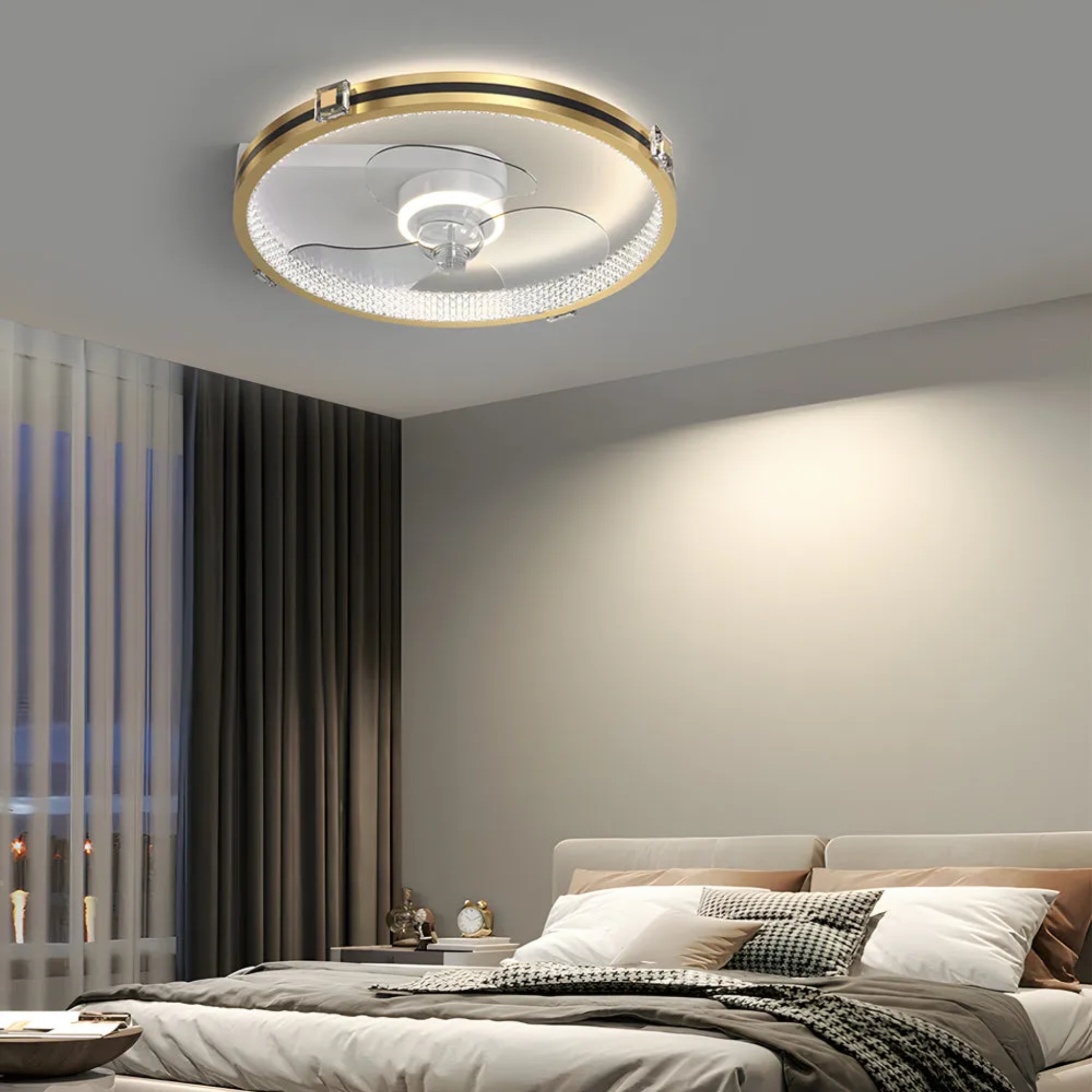 Modern ring 3-step gold synthetic metal acrylic ceiling fans, Lighom