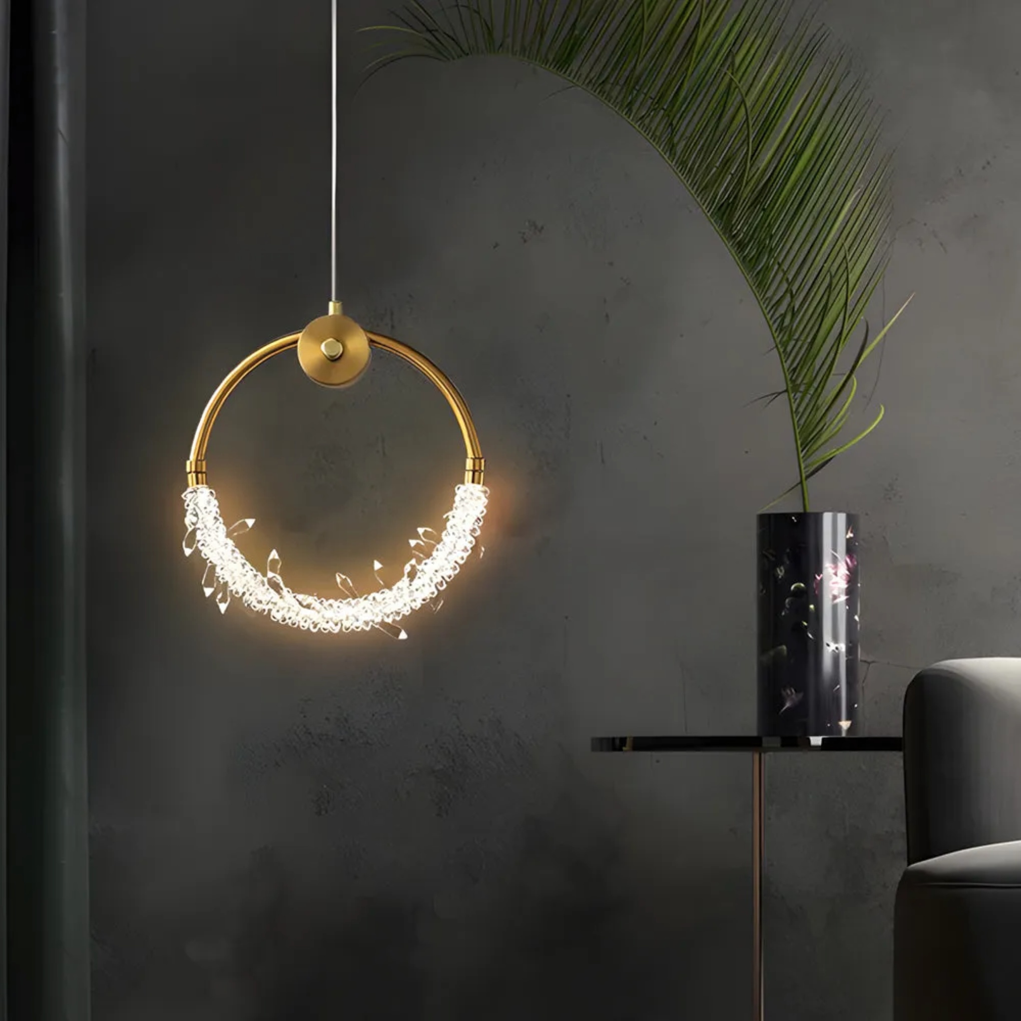 Bedside ring crystal pendant lighting for hallway or bedroom — 9.8"
