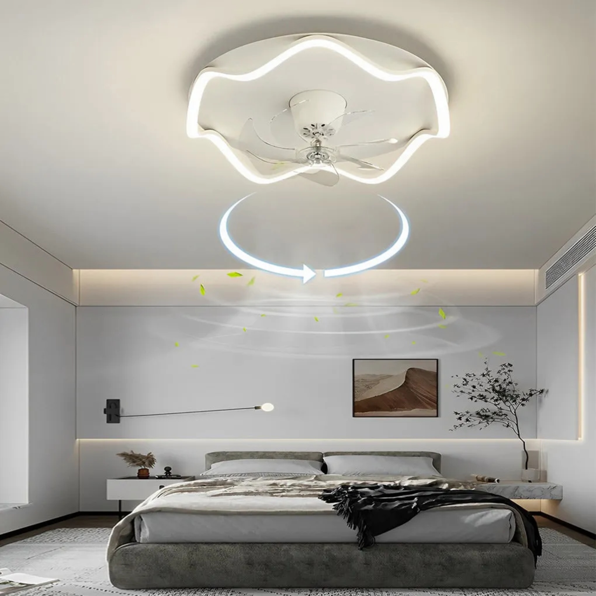 Modern ring mute ceiling fans in metal — White