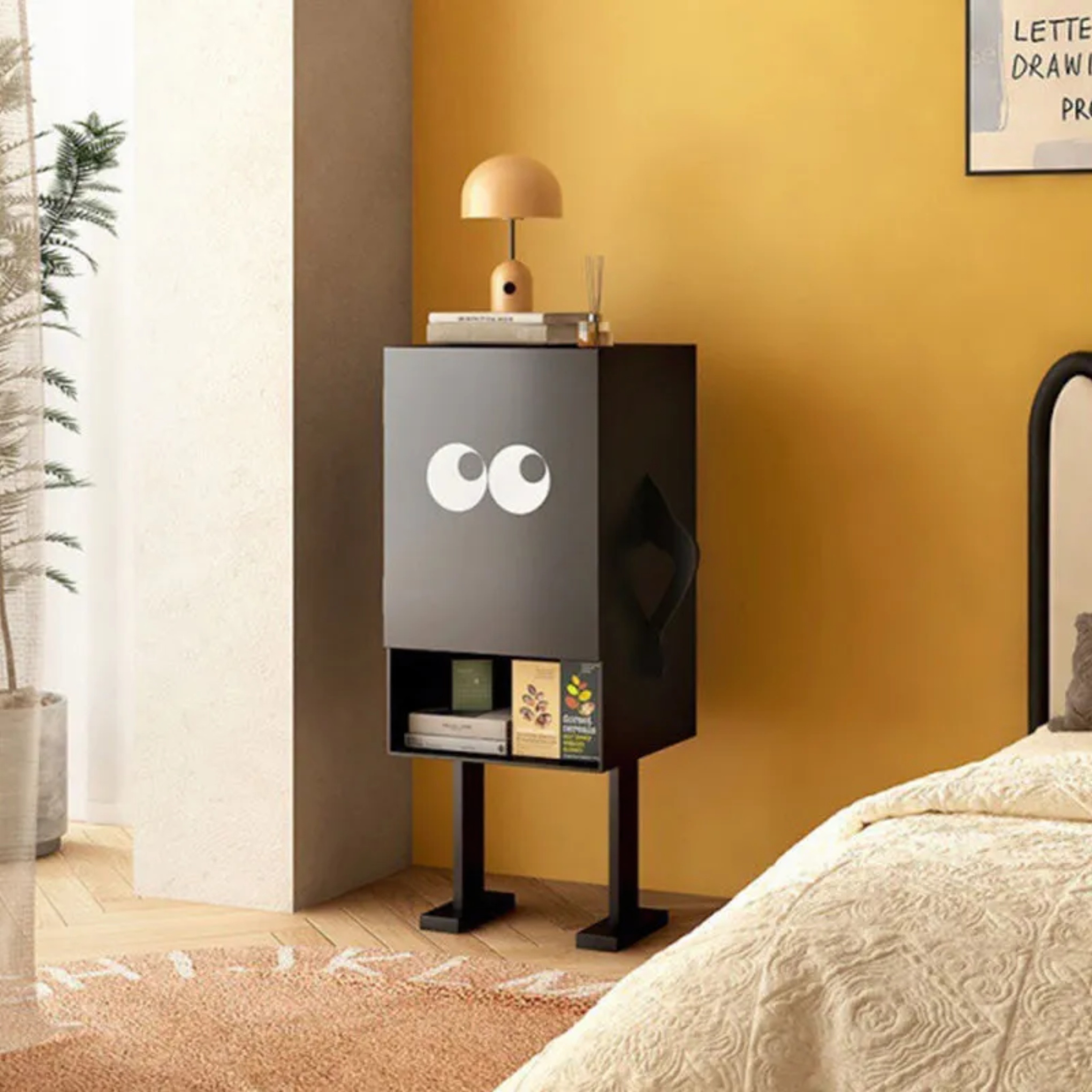 Black iron robot 2-cabinet nightstands - creative